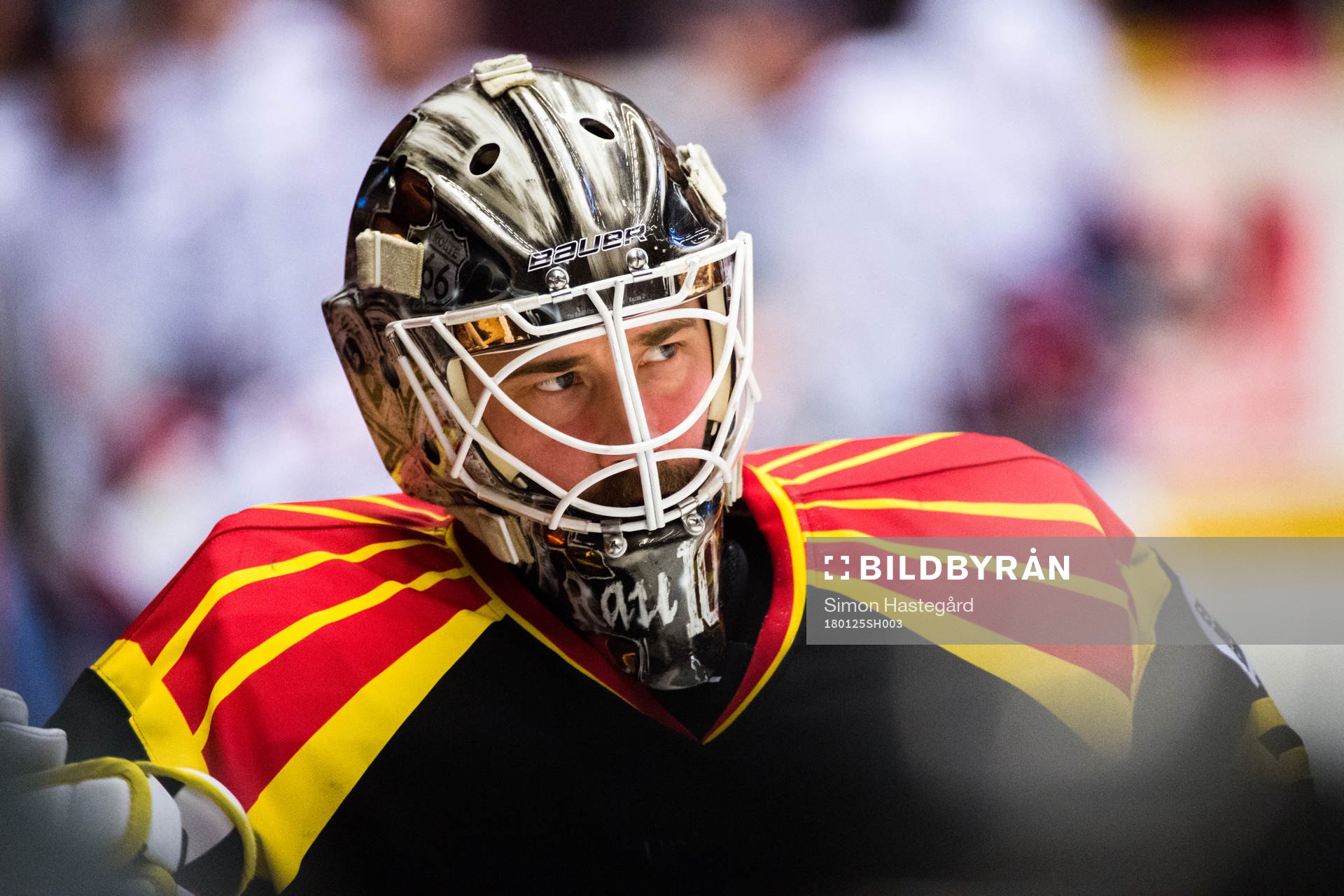 Brynäs målvakt David Rautio före ishockeymatchen i SHL