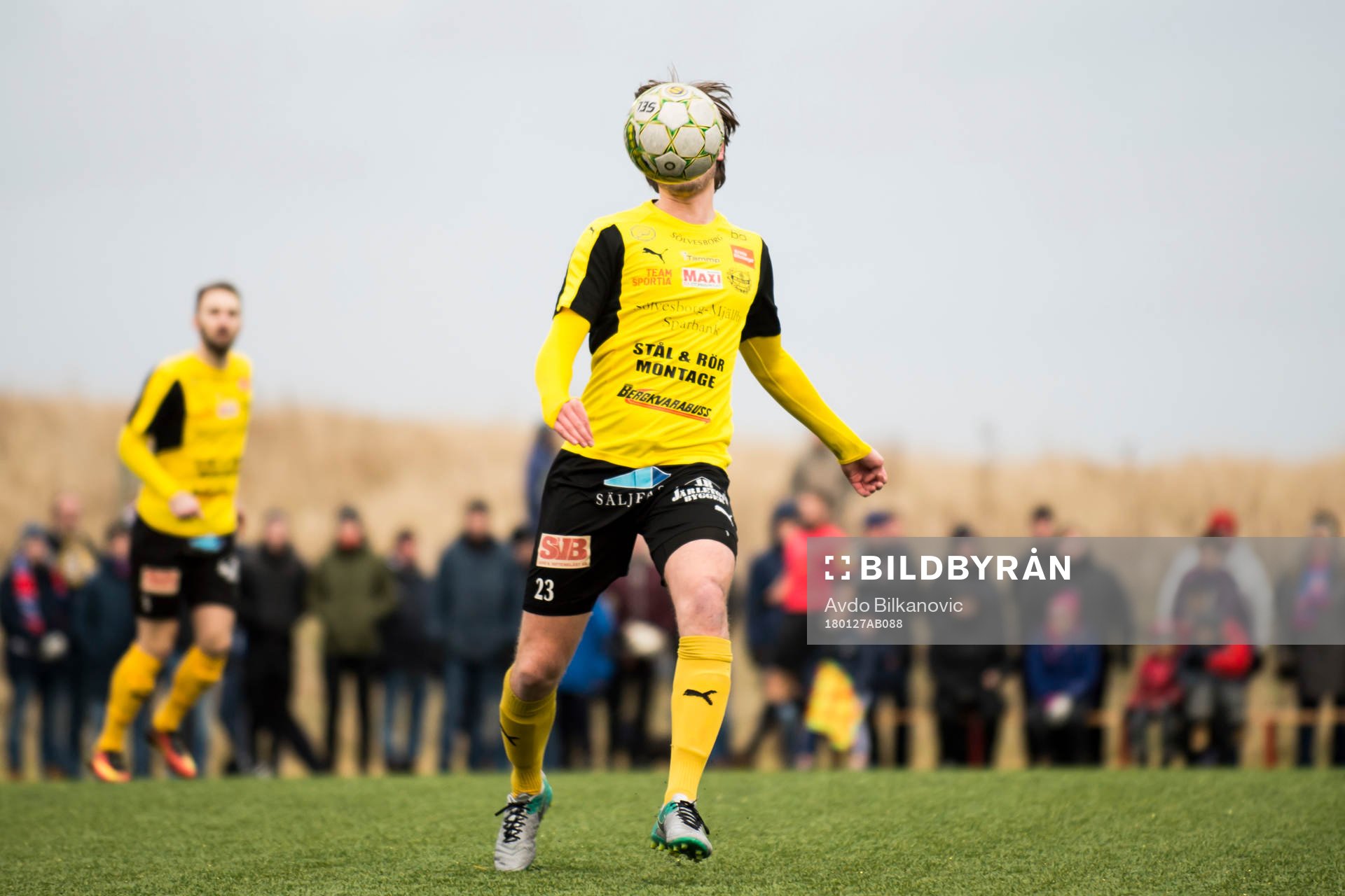 Mjällby Axel Norén under en träningsmatch i fotboll mellan Helsingborg och Mjällby den 27 januari 2018 i Helsingborg.