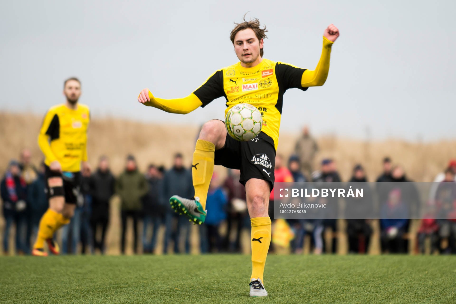 Mjällby Axel Norén under en träningsmatch i fotboll mellan Helsingborg och Mjällby den 27 januari 2018 i Helsingborg.