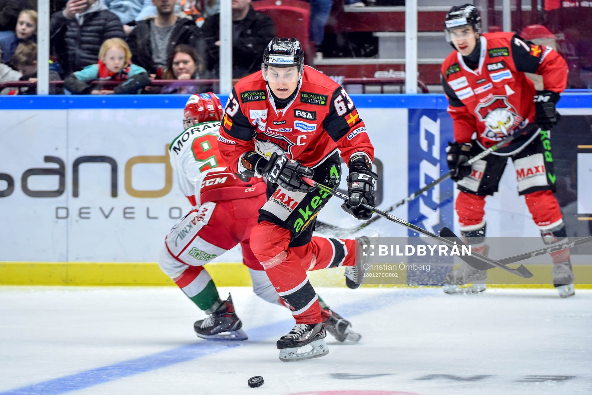 Malmö Redhawks Fredrik Händemark och Moras Jacob Lagacé