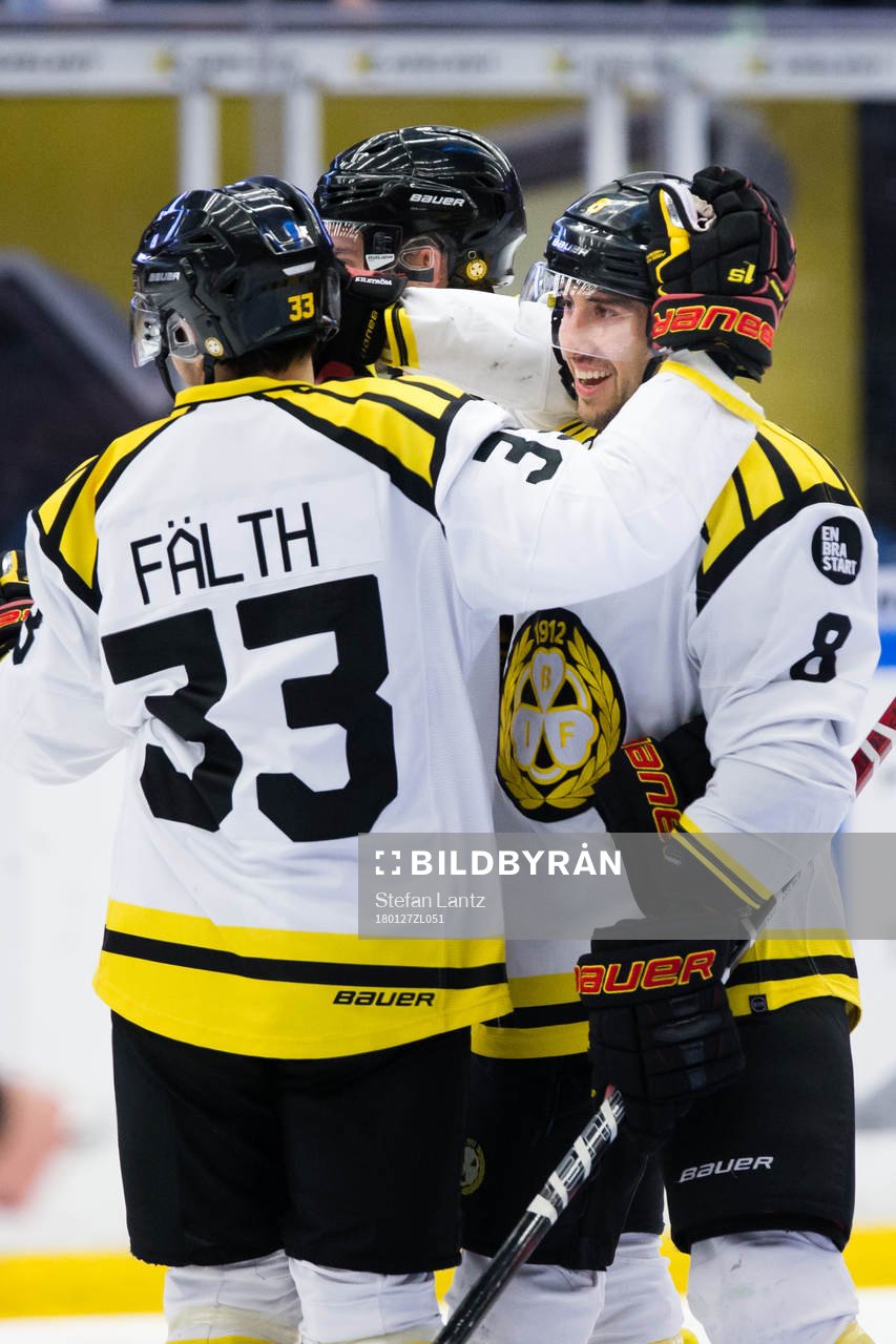 Brynäs Elias Fälth och Aaron Palushaj jublar