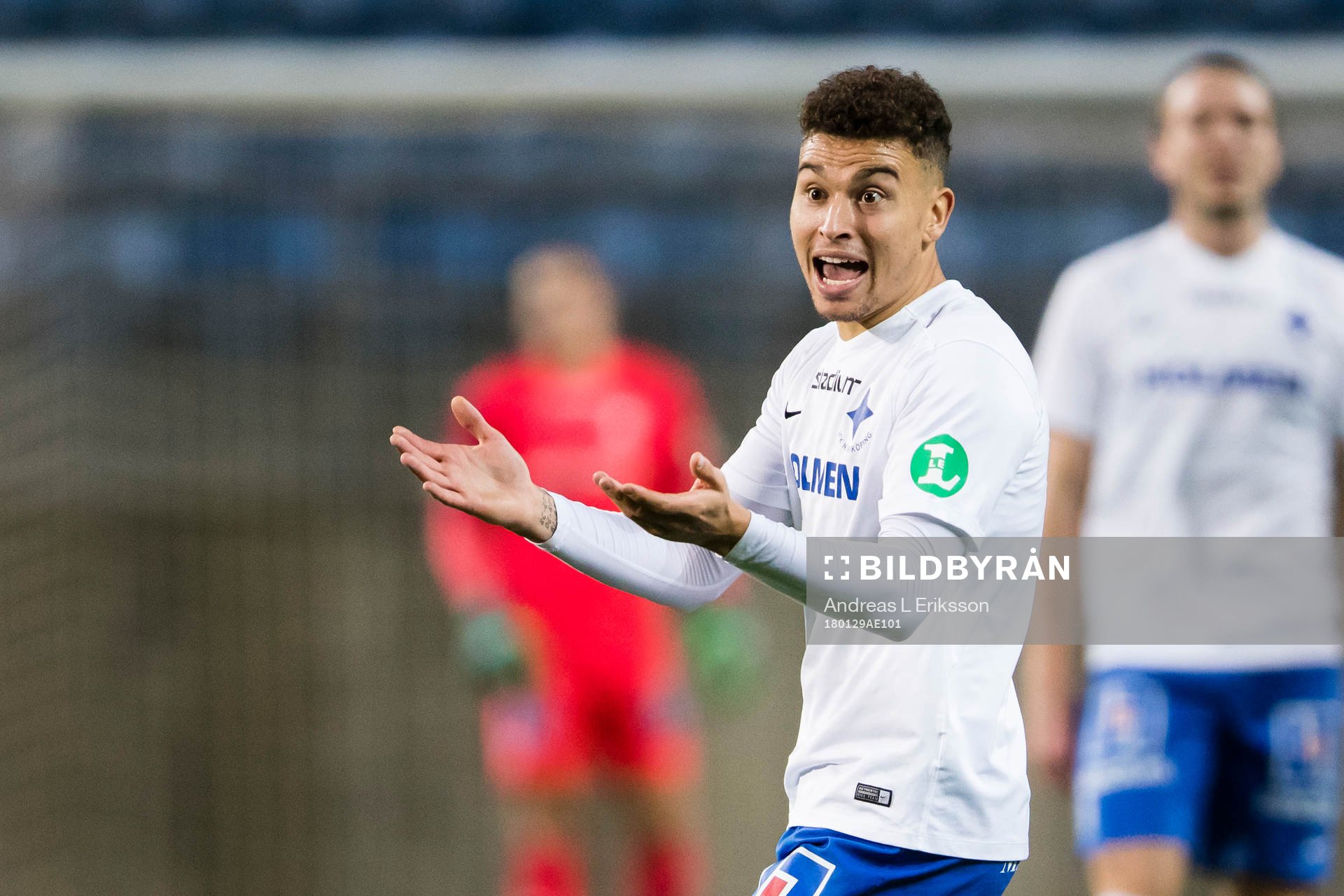 Norrköpings Jordan Larsson reagerar