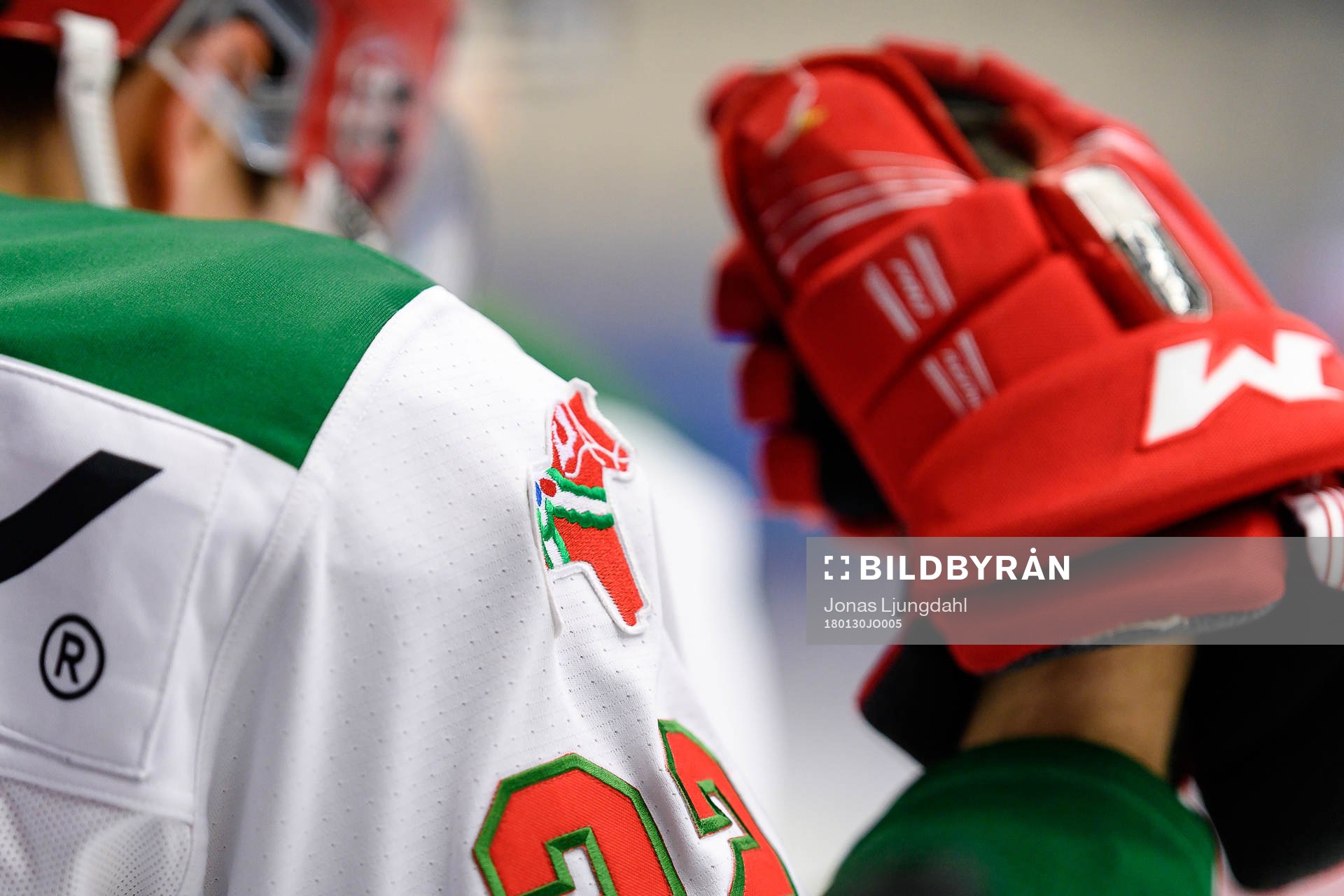 Dalahäst på Moras matchtröja före ishockeymatchen i SHL