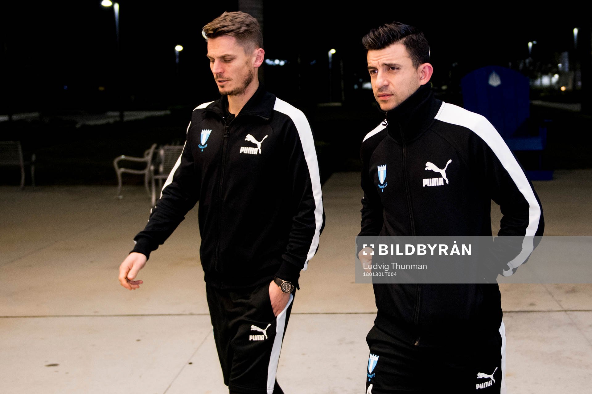 Malmö FFs Markus Rosenberg och Behrang Safari ankommer