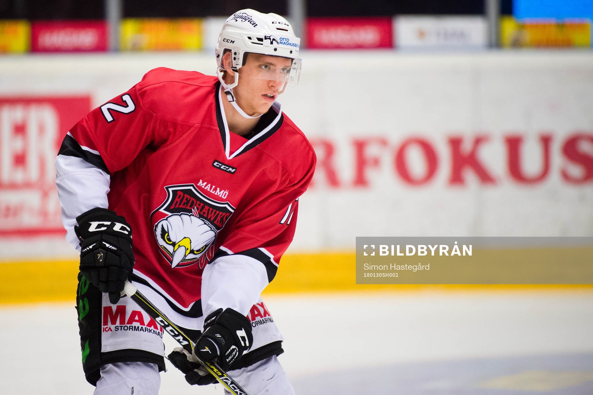 Malmö Redhawks Matias Lassen före ishockeymatchen i SHL