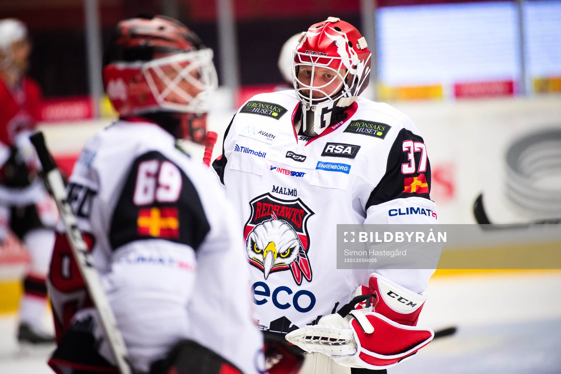 Malmö Redhawks målvakt Oscar Alsenfelt och målvakt Jonas