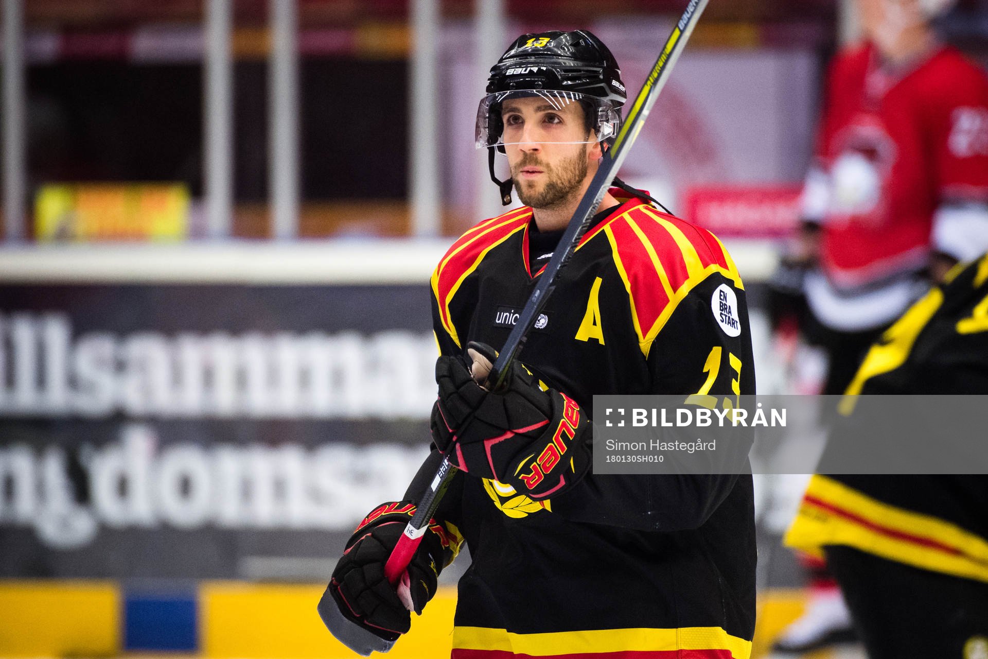 Brynäs Ryan Gunderson före ishockeymatchen i SHL mellan