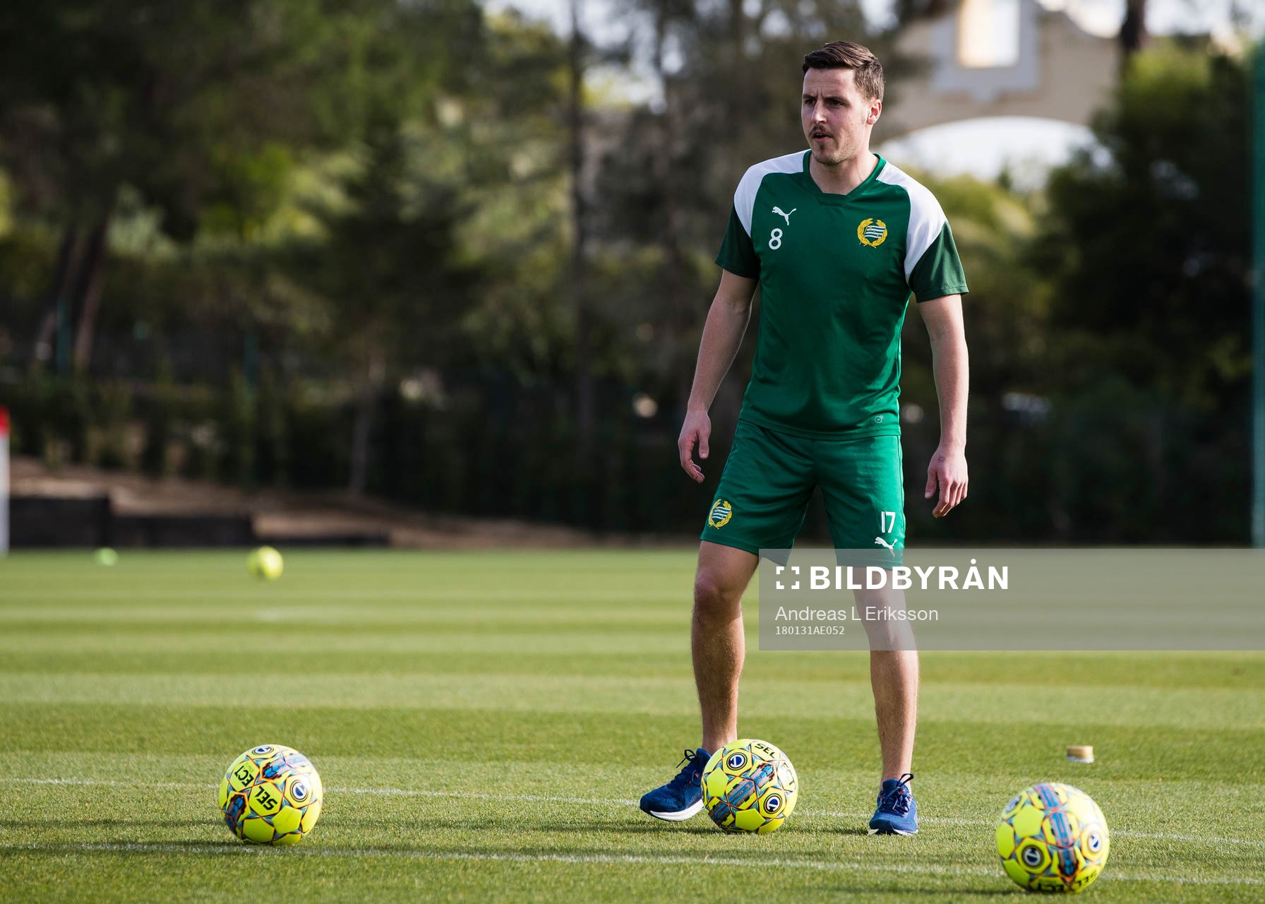 Hammarbys Jeppe Andersen under en träning den 31 januari 2018 i Loule. 