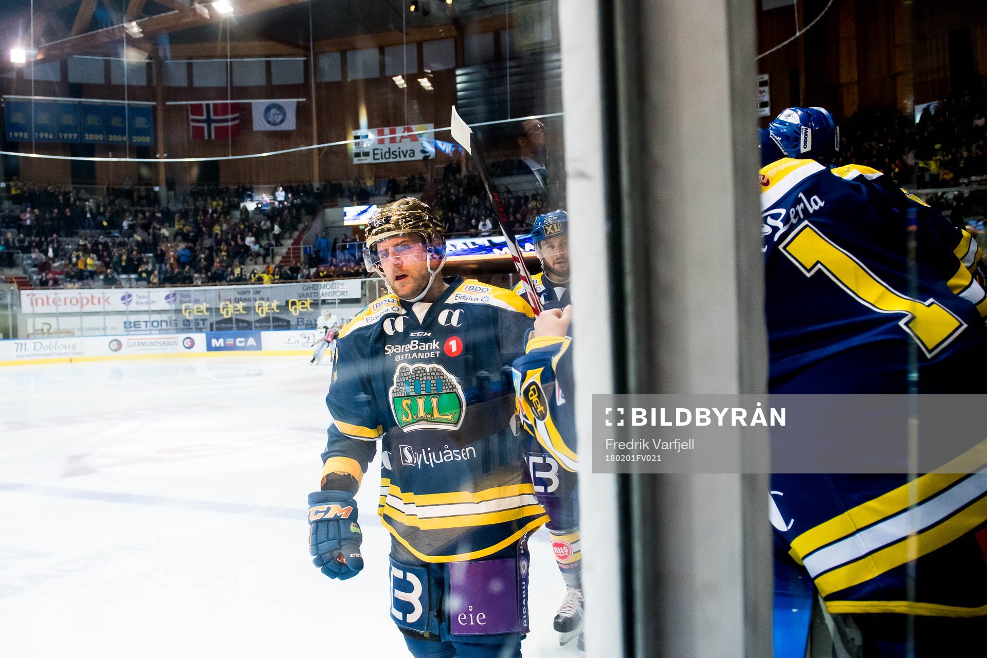 Joakim Jensen of Storhamar celebrates 1-0