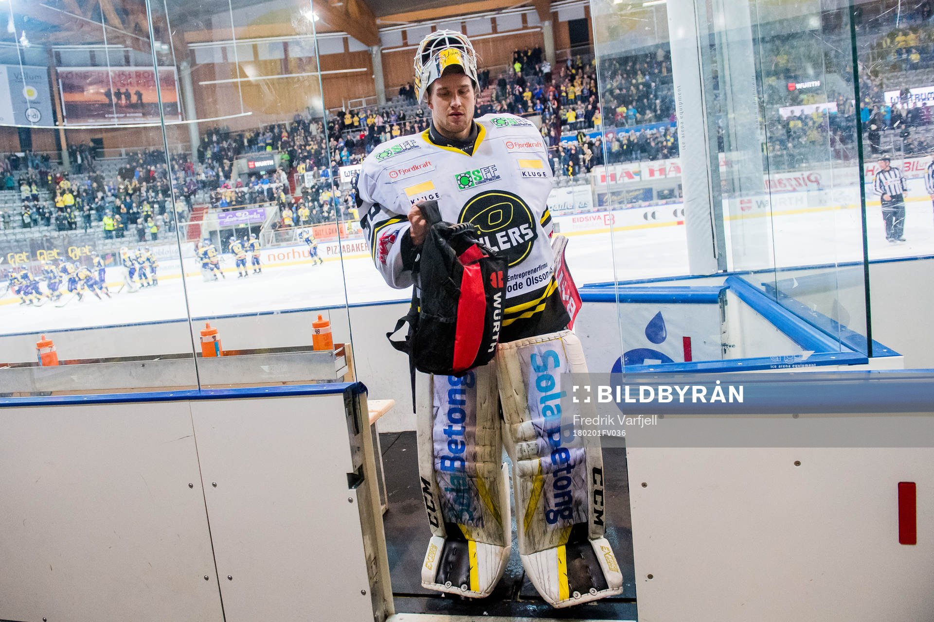 Goaltender Henrik Holm of Stavanger Oilers looks dejected