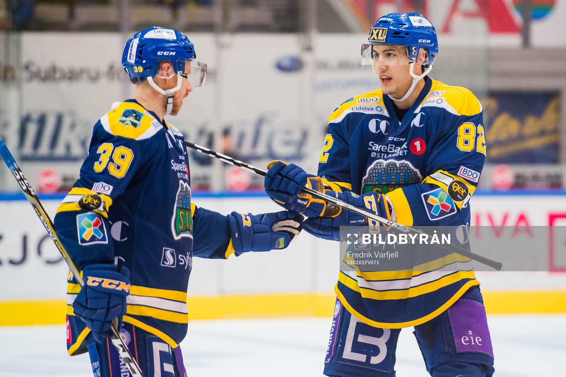 Victor Svensson and Josh Nicholls of Storhamar