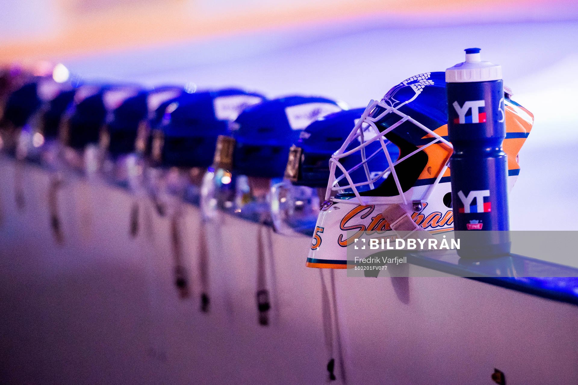 Helmets of Storhamar lined up