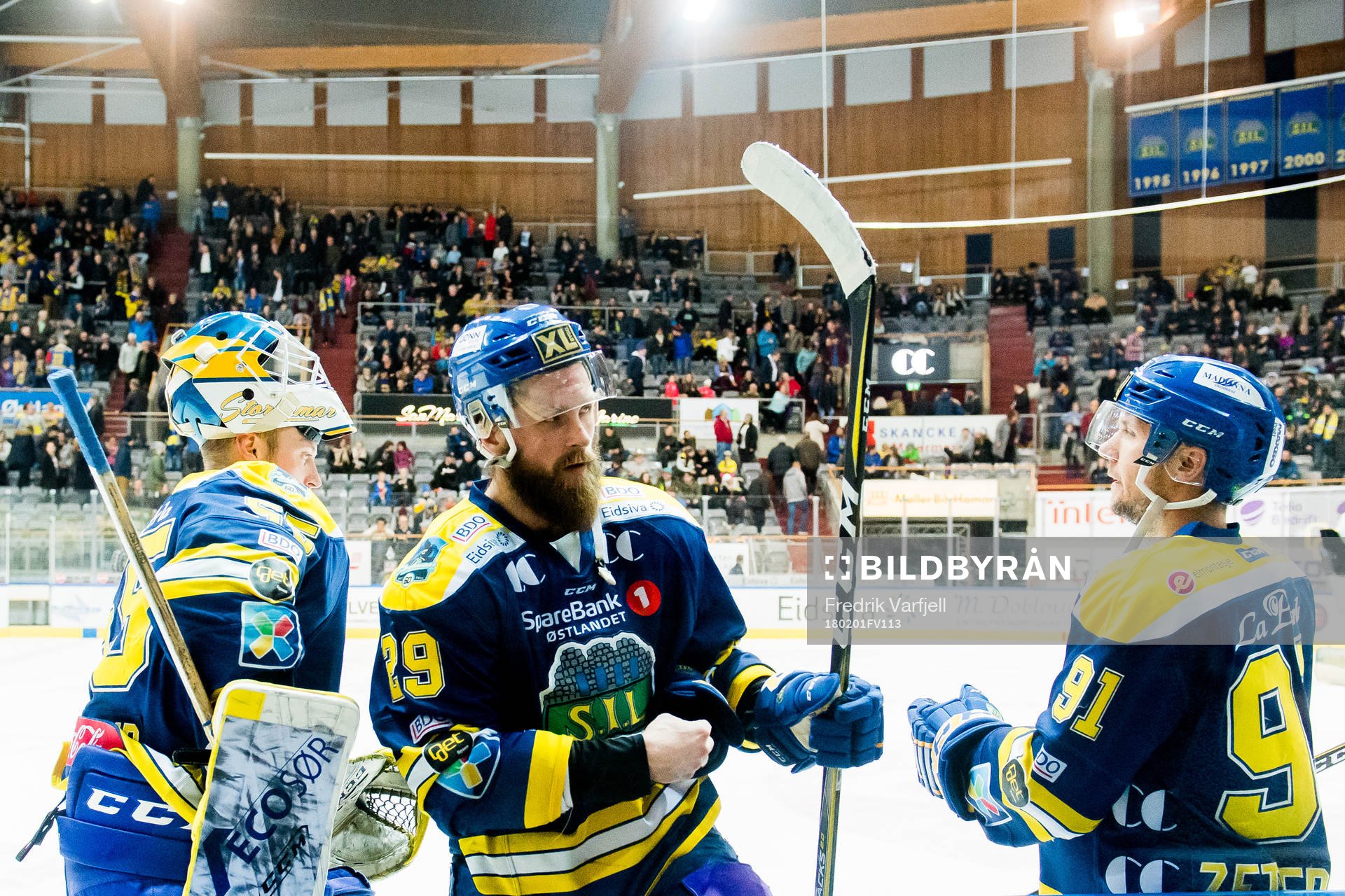 Goaltender Oskar Östlund, Robin Dahlstrøm and Mikael