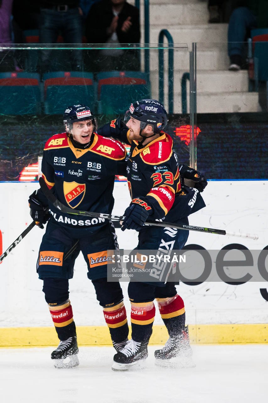 Djurgårdens Markus Ljungh jublar med Linus Hultström