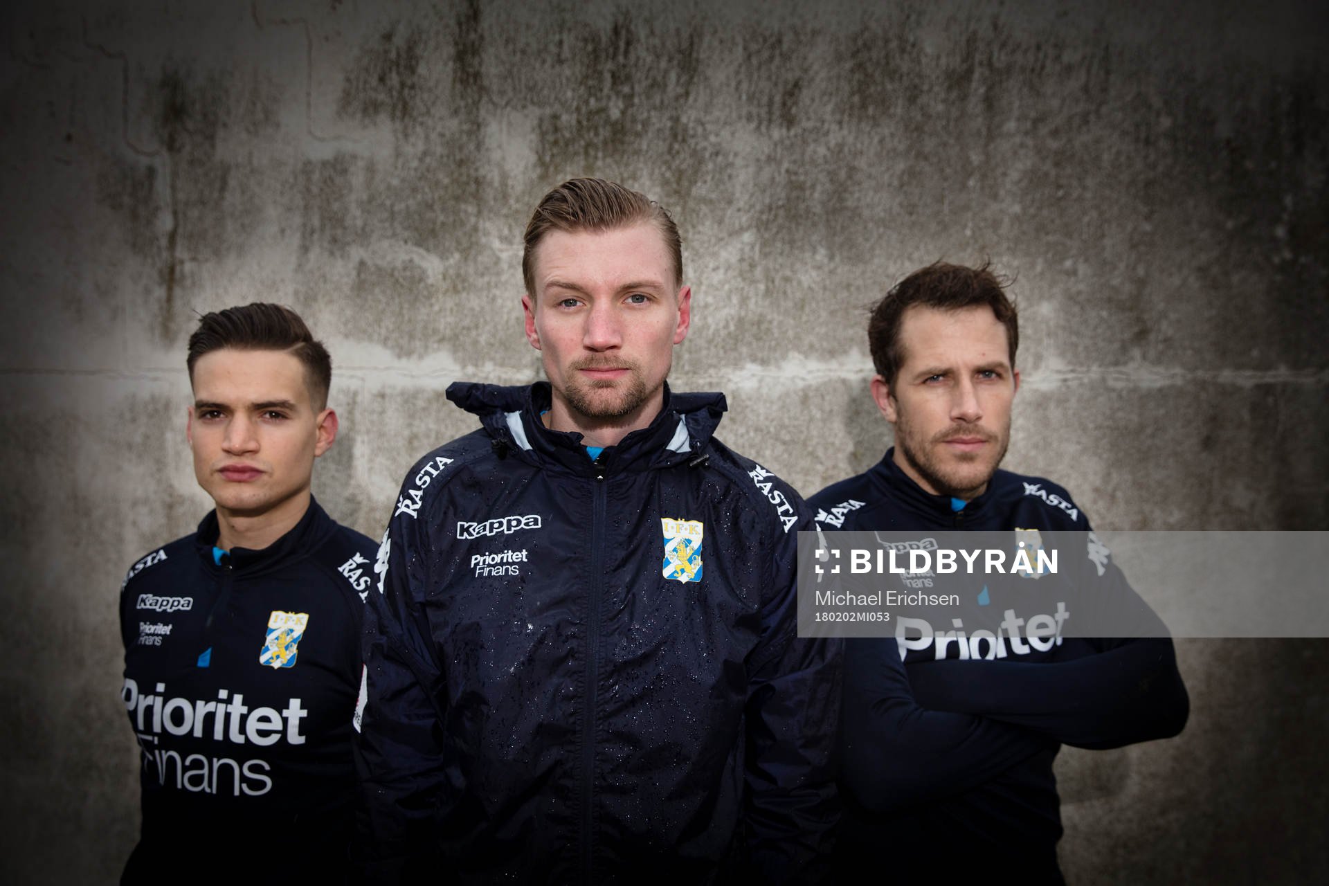 IFK Göteborgs Amin Affane, Sebastian Eriksson och Tobias Hysén poserar för ett porträtt efter en träning med IFK Göteborg den 2 februari 2018 i Pinatar Football Center.