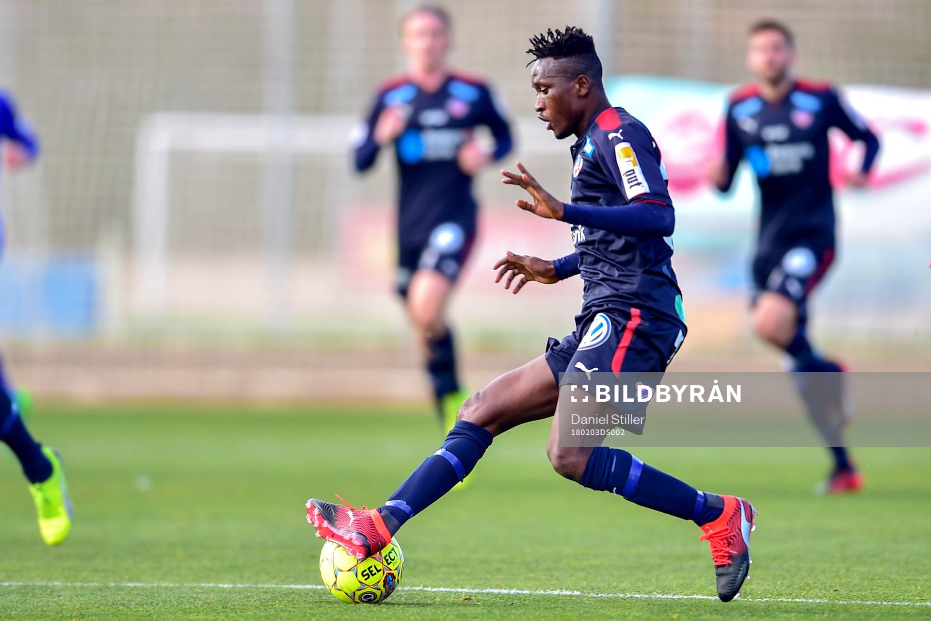 Helsingborgs Mamudo Moro under en träningsmatch mellan Helsingborg och Gif Sundsvall den 3 februari 2018 i Salou. 