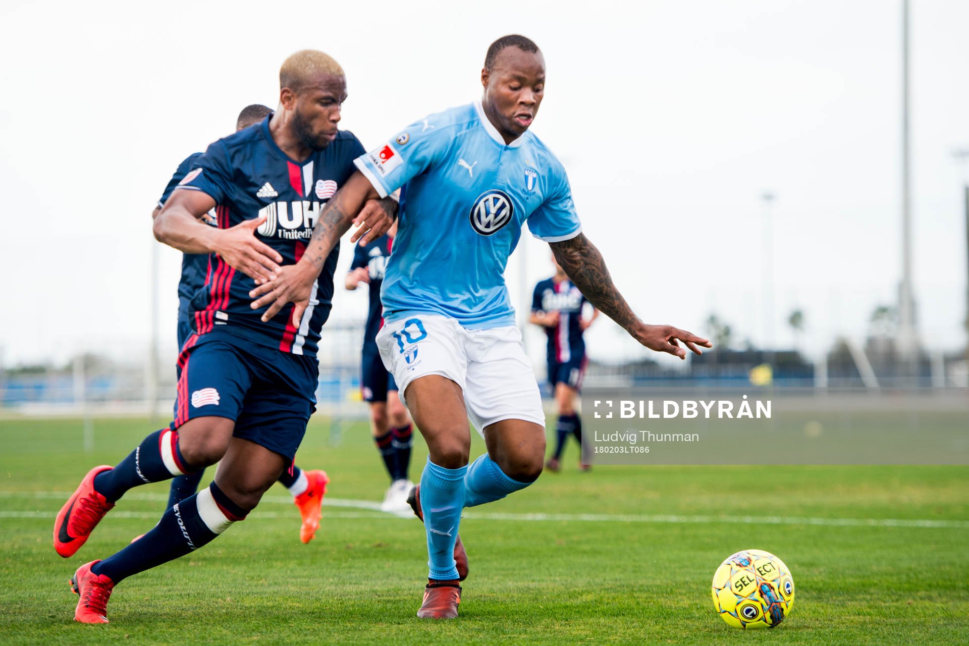 Malmö FFs Carlos Strandberg under en träningsmatch i fotboll mellan Malmö FF och New England Revolution den 3 februari 2018 i Bradenton.