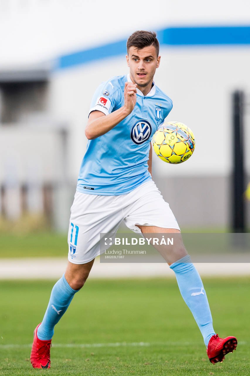 Malmö FFs Alexander Jeremejeff under en träningsmatch i fotboll mellan Malmö FF och New England Revolution den 3 februari 2018 i Bradenton.