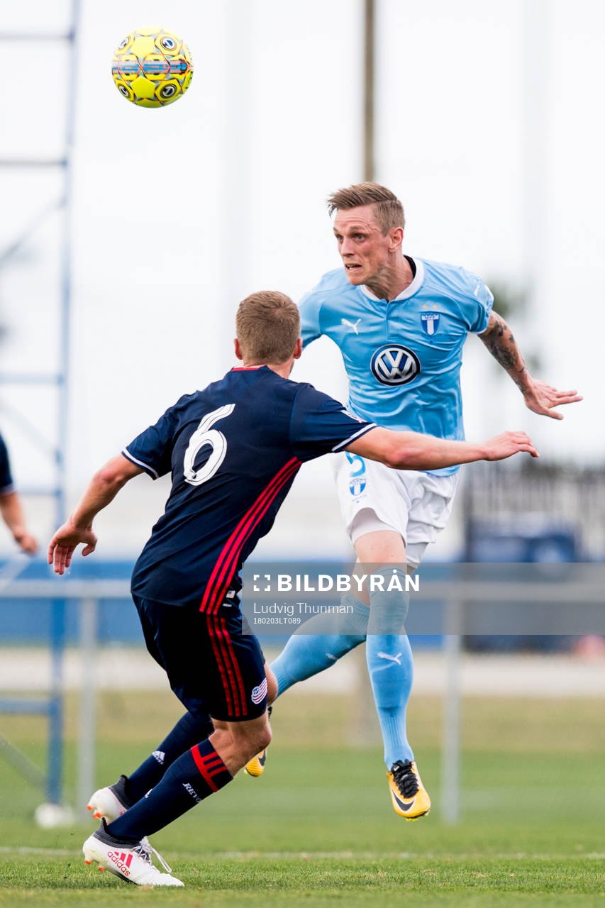 Malmö FFs Sören Rieks under en träningsmatch i fotboll mellan Malmö FF och New England Revolution den 3 februari 2018 i Bradenton.
