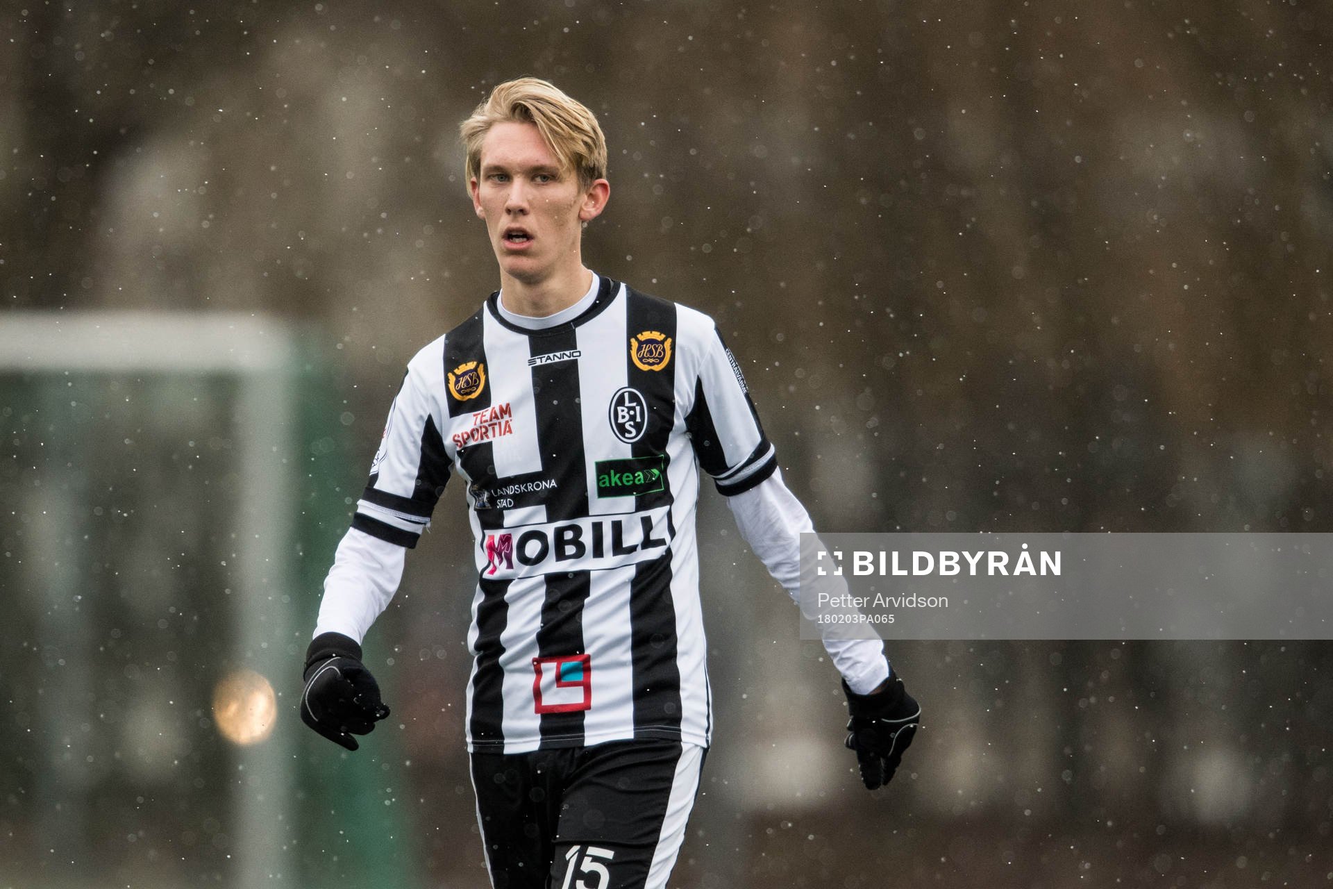 Landskronas Edwin Condrup under en träningsmatch i fotboll mellan Landskrona och Lund den 3 februari 2018 i Landskrona.