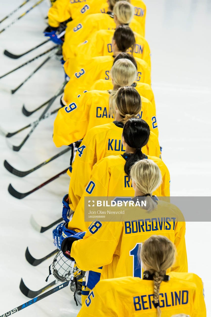 The Swedish players line up