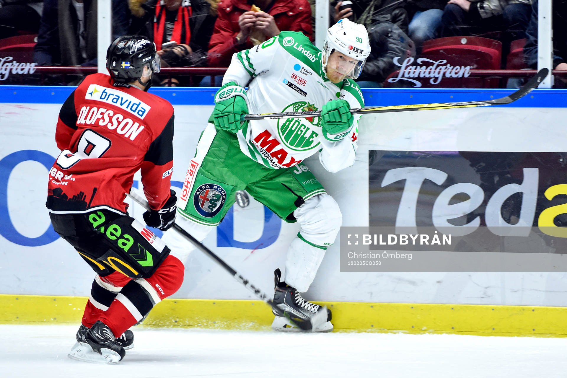 Malmö Redhawks Johan Olofsson och Rögles Ted Brithén