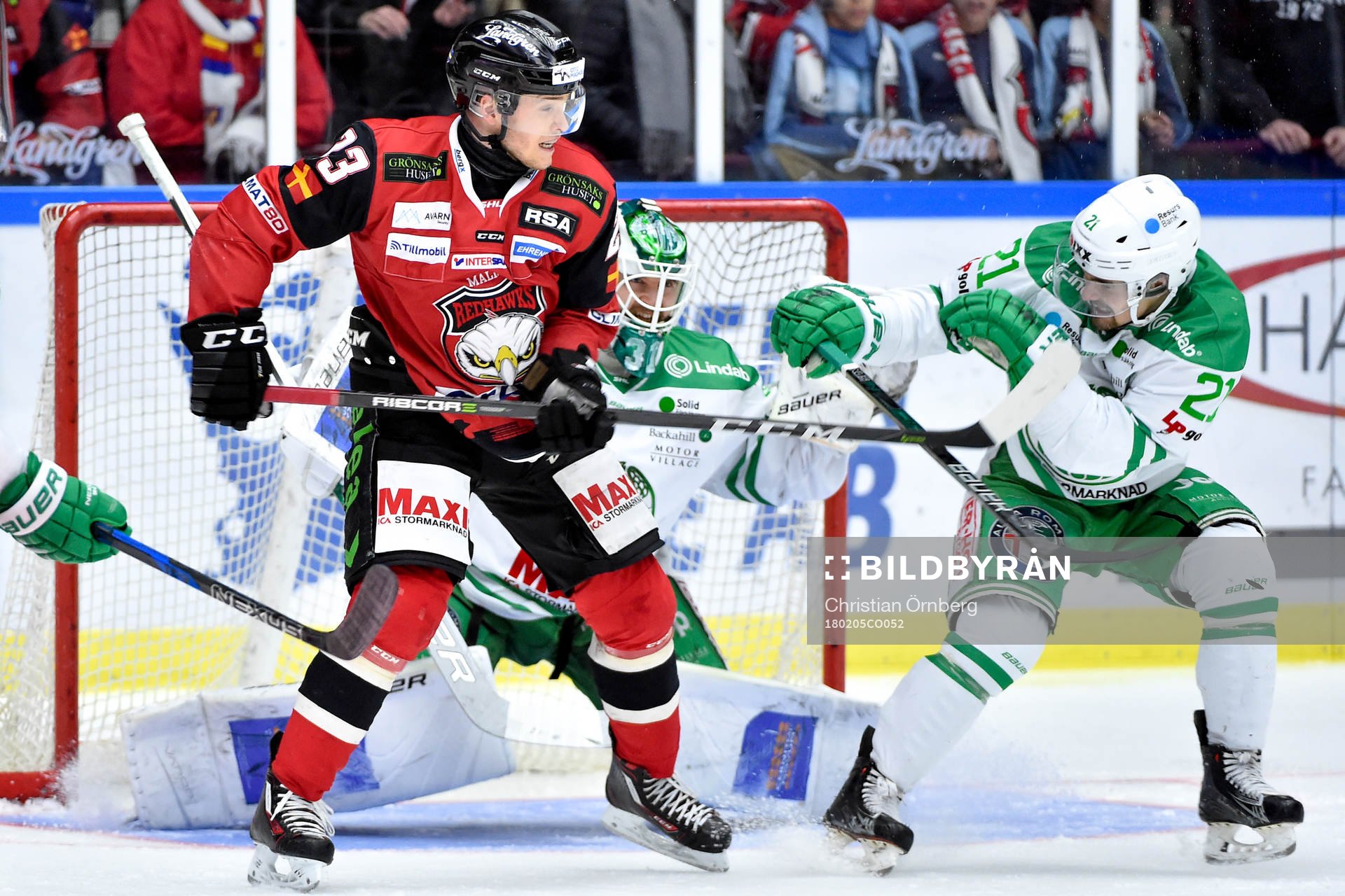 Malmö Redhawks Christoffer Forsberg och Rögles Kevin