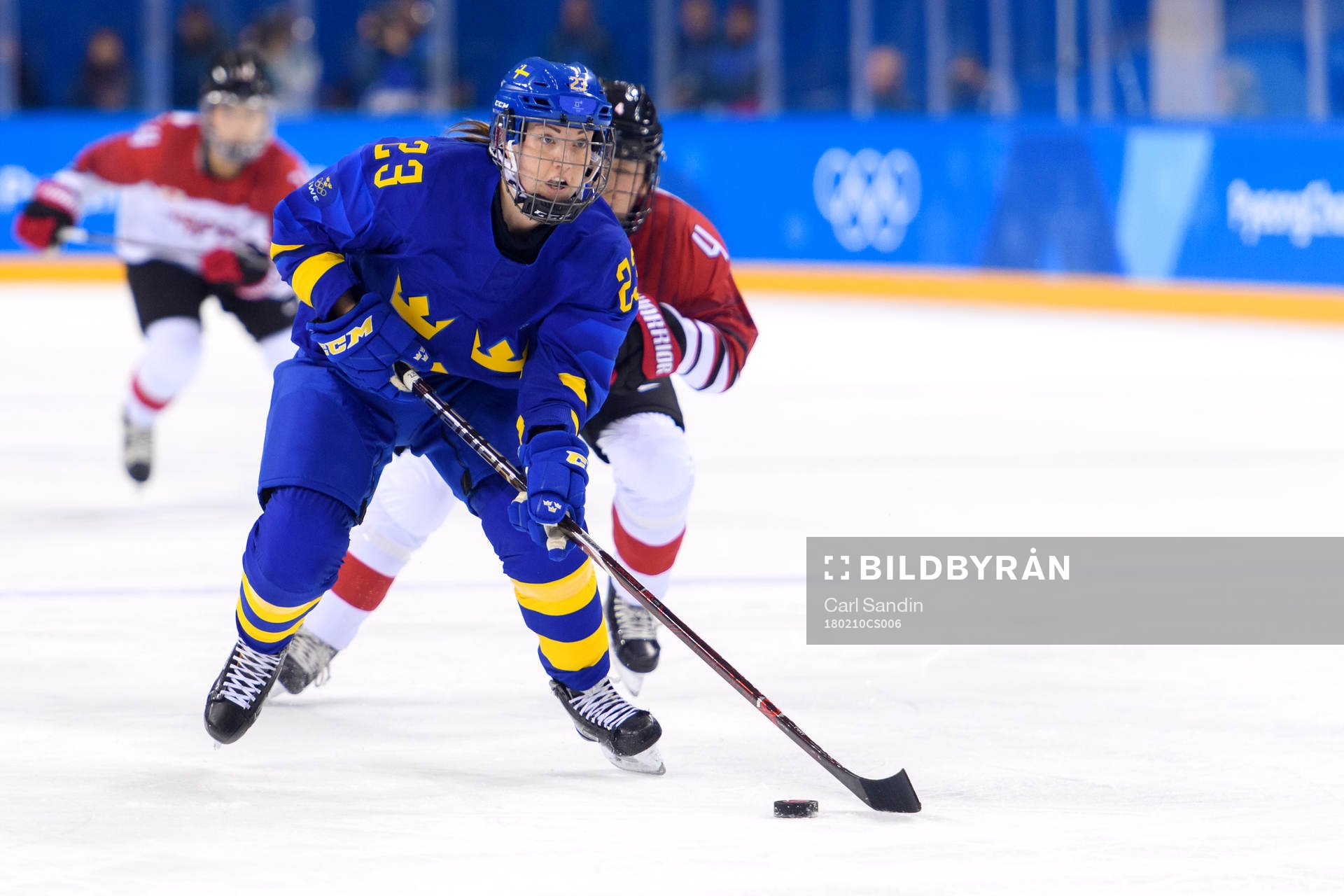 Rebecca Stenberg of Sweden in the women's ice hockey game