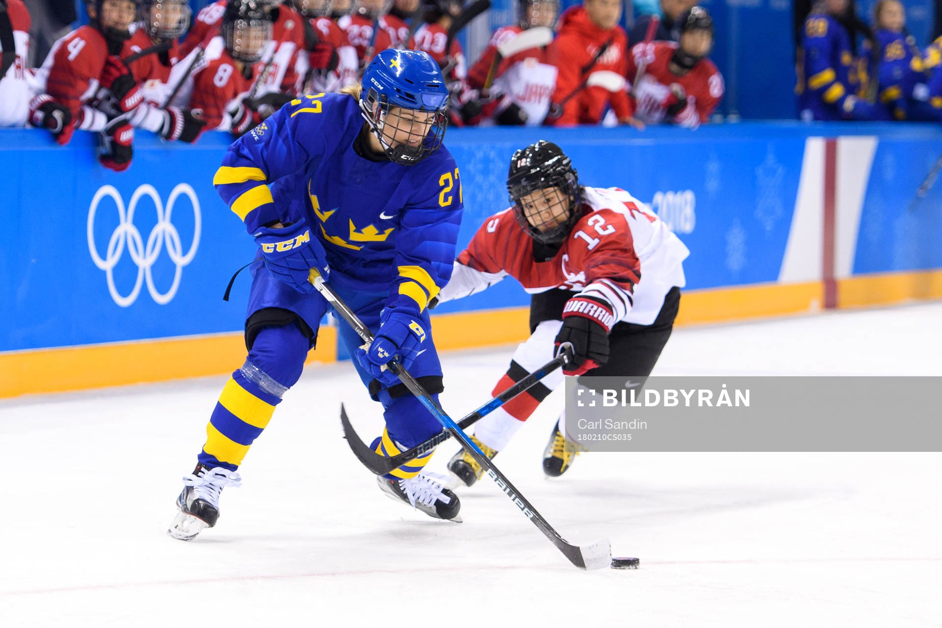 Emma Nordin of Sweden in the women's ice hockey game