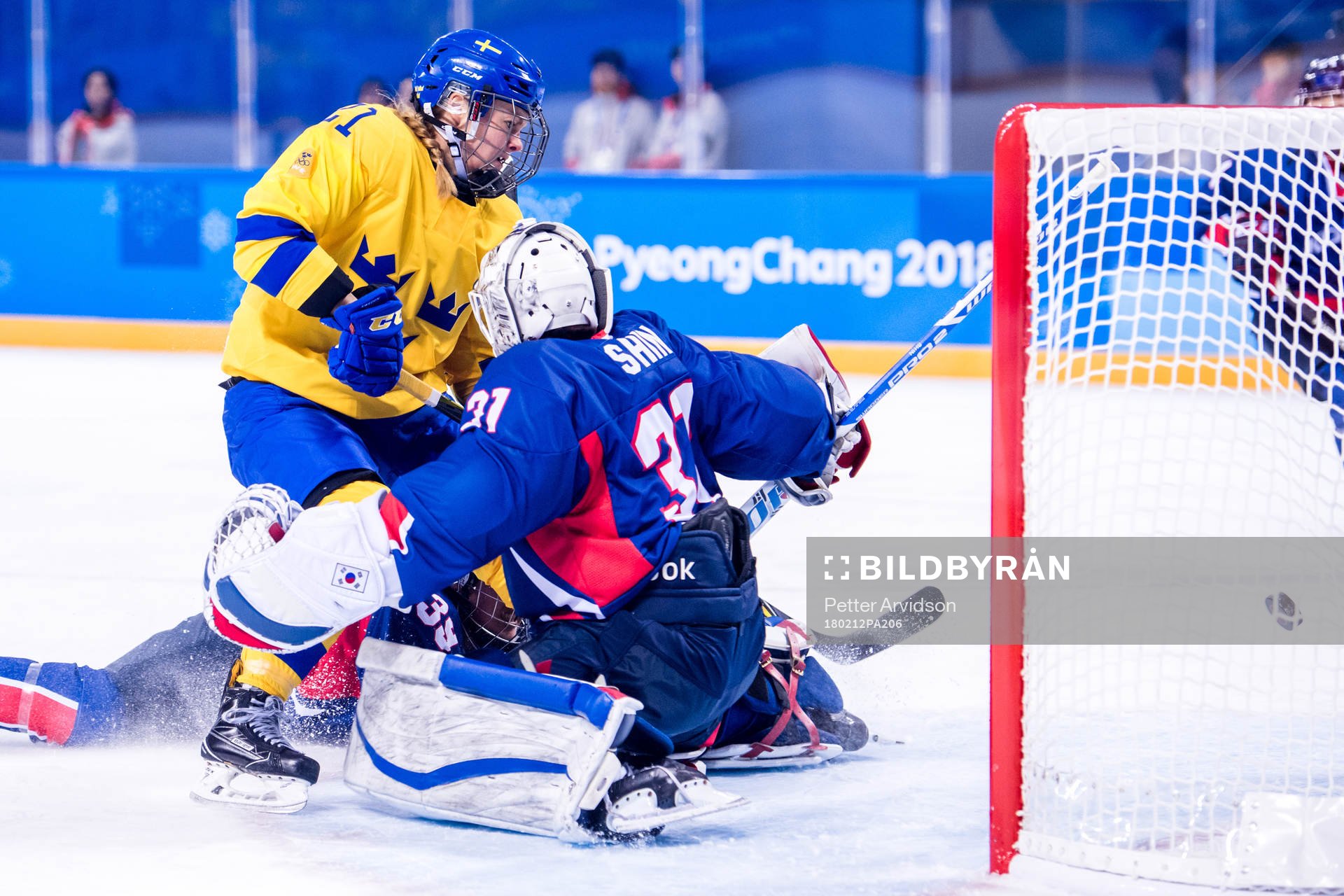Erica Udén Johansson of Sweden scores the 4-0 goal behind