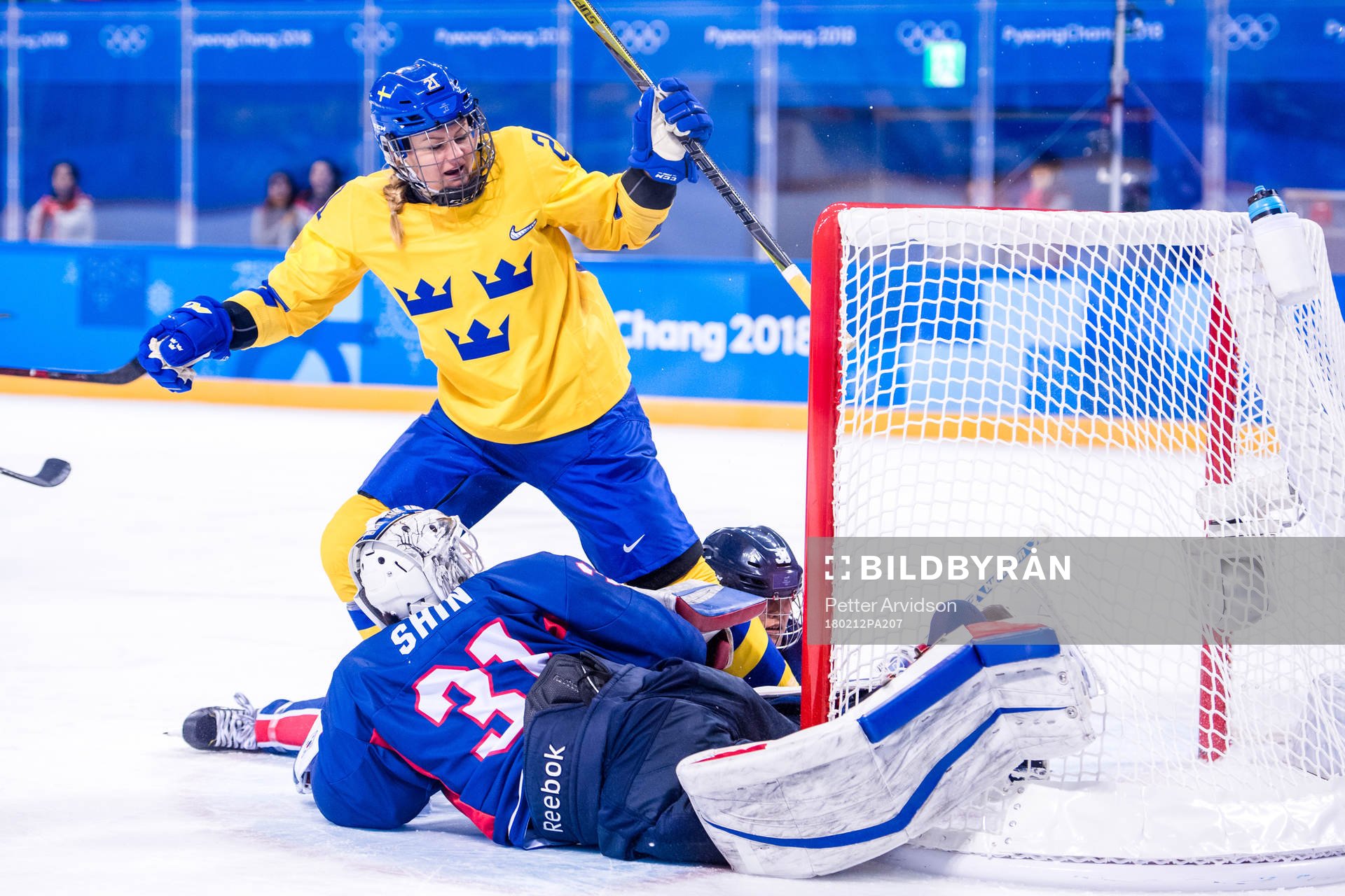 Erica Udén Johansson of Sweden scores the 4-0 goal behind