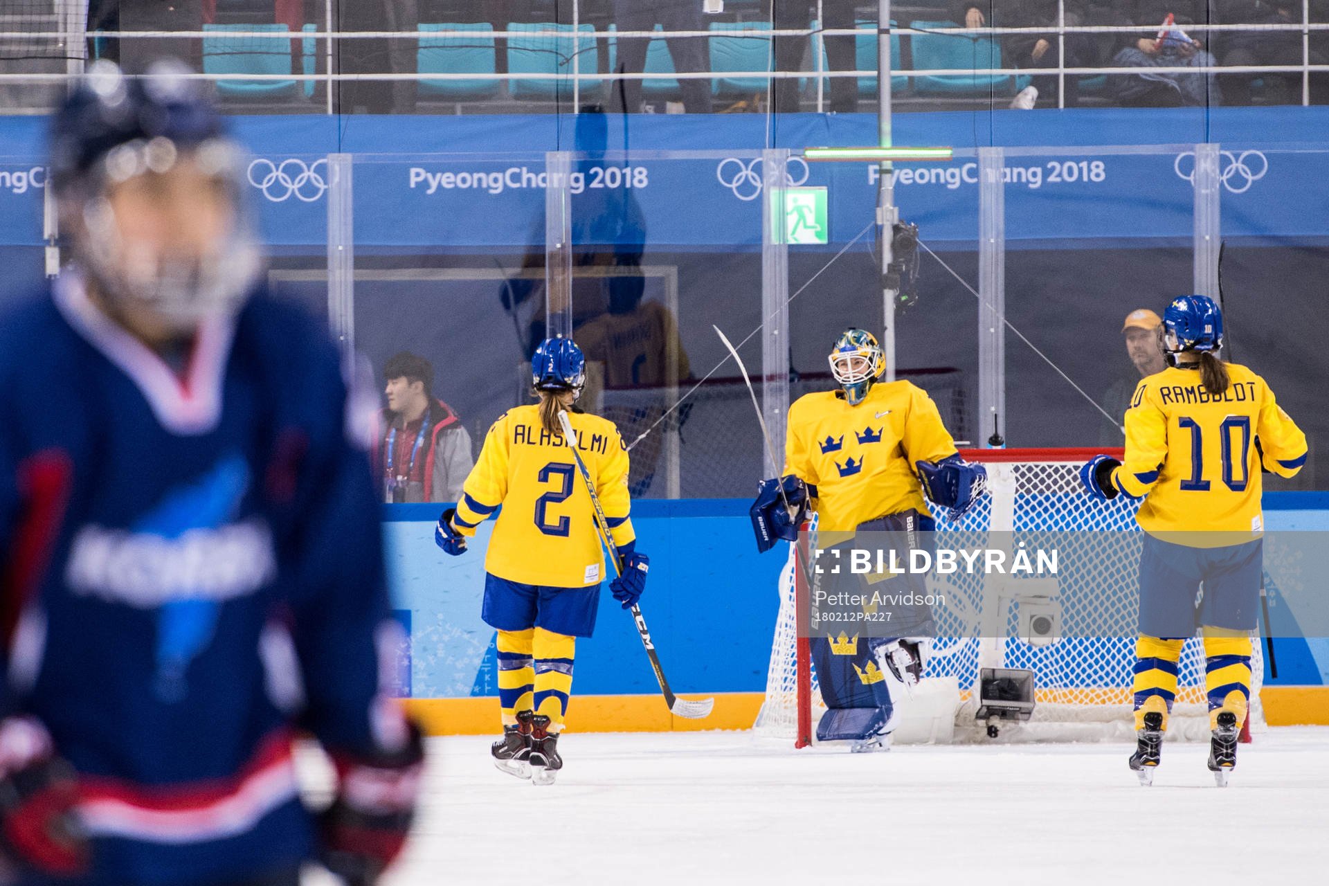 Goaltender Sara Grahn of Sweden celebrates