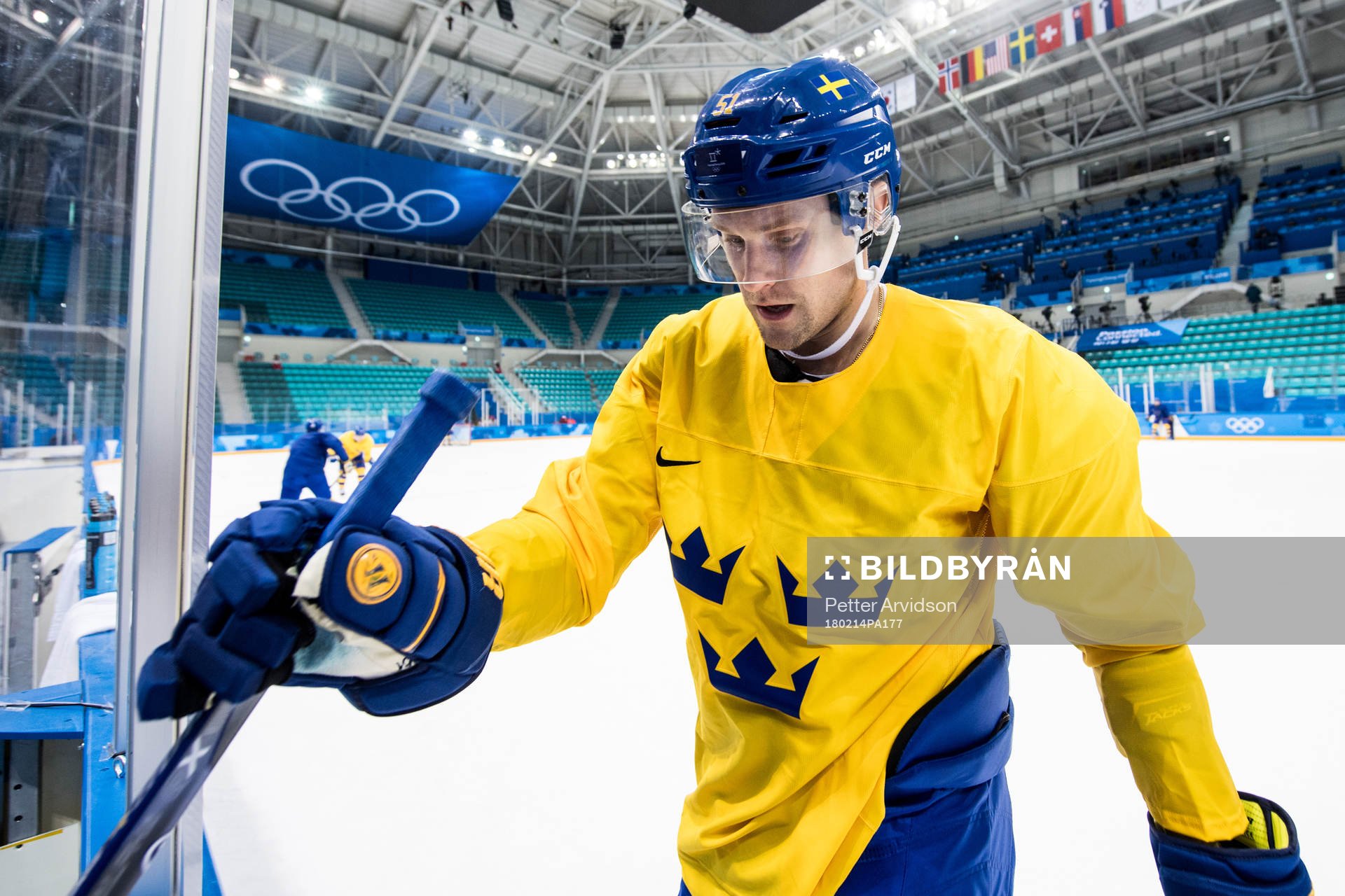 Jonas Ahnelöv of Sweden leaves the ice