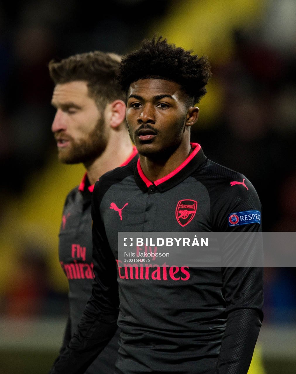 Arsenals Ainsley Maitland-Niles under fotbollsmatchen i Europa League mellan Östersund och Arsenal den 15 februari 2018 i Östersund.