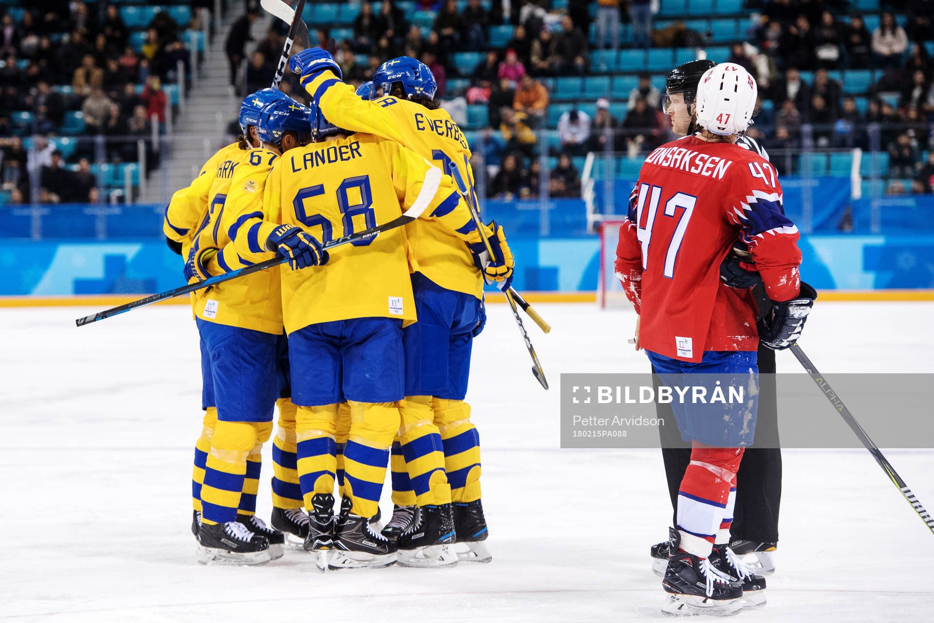 Mikael Wikstrand of Sweden celebrate with team mates