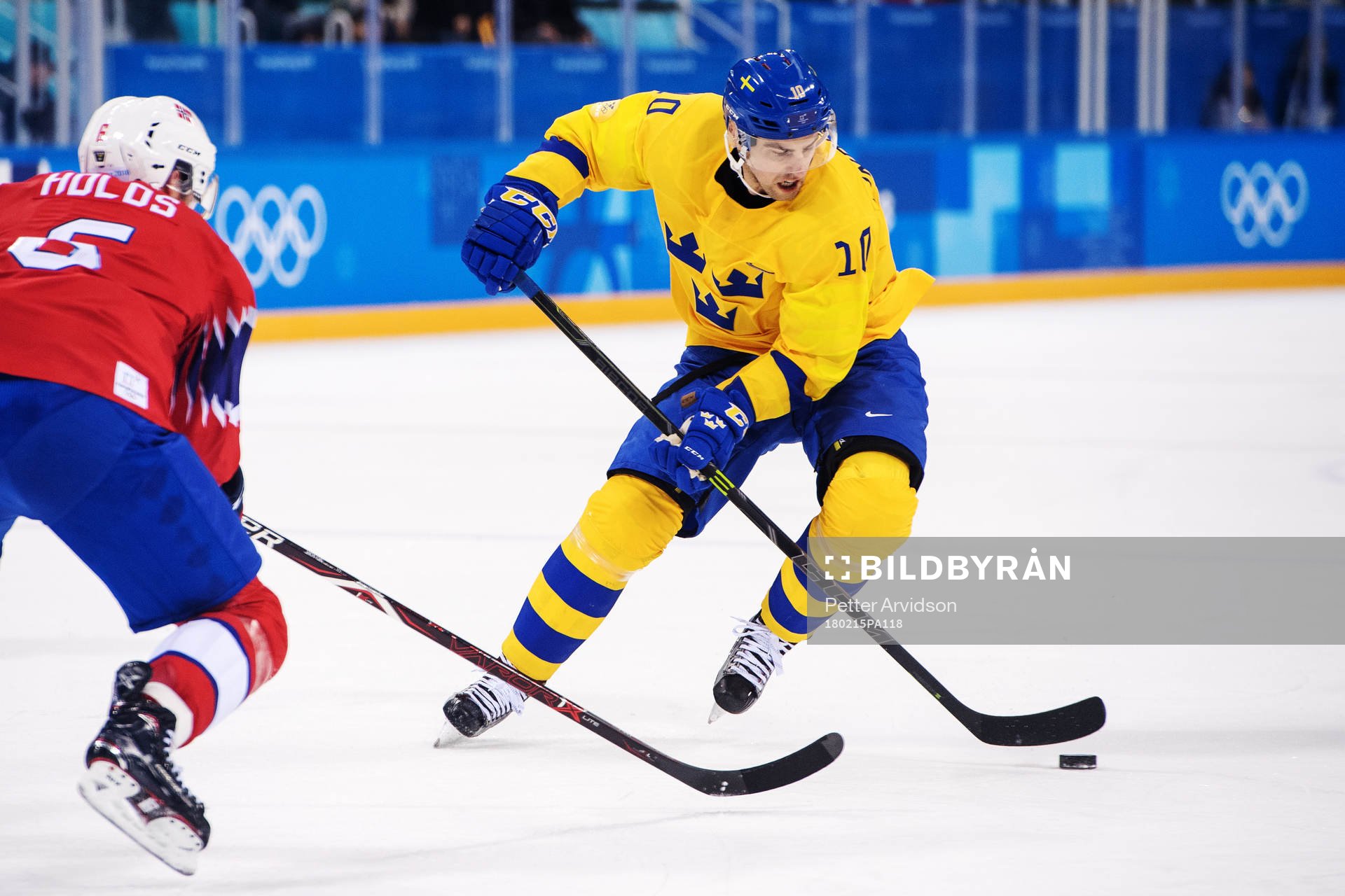 Joakim Lindström of Sweden with the puck in the Men's Ice