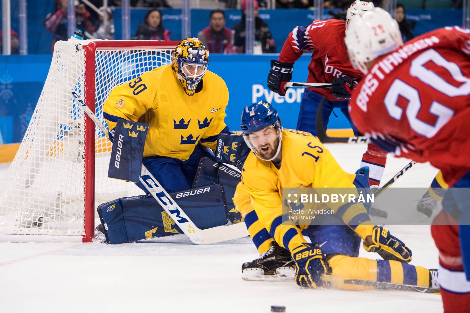 Anders Bastiansen of Norway shoots at Goaltender Viktor