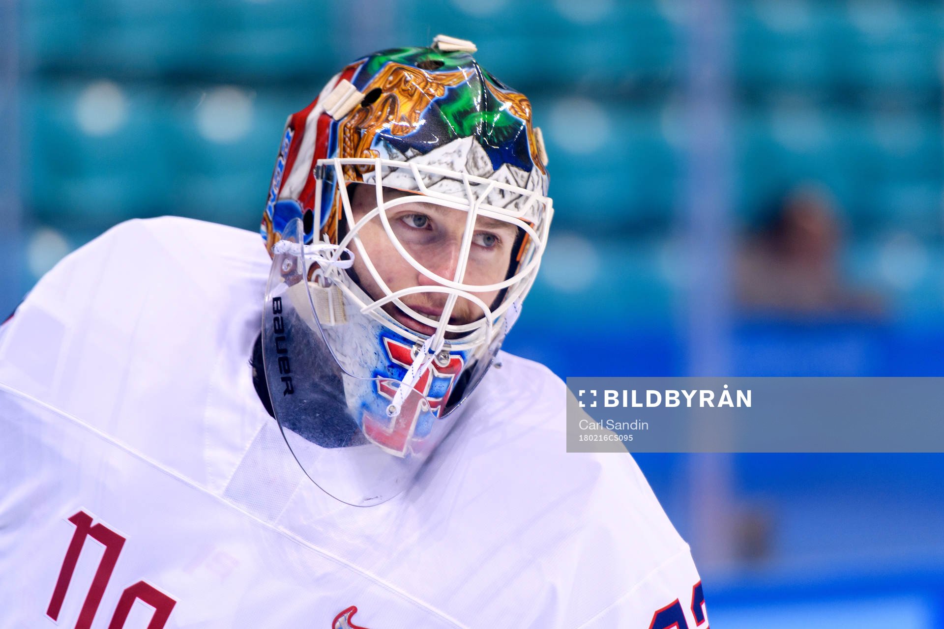 Goaltender Henrik Haukeland of Norway in the ice hockey