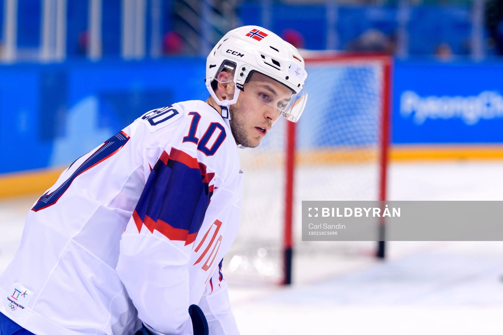Mattias Nørstebø of Norway in the ice hockey game between
