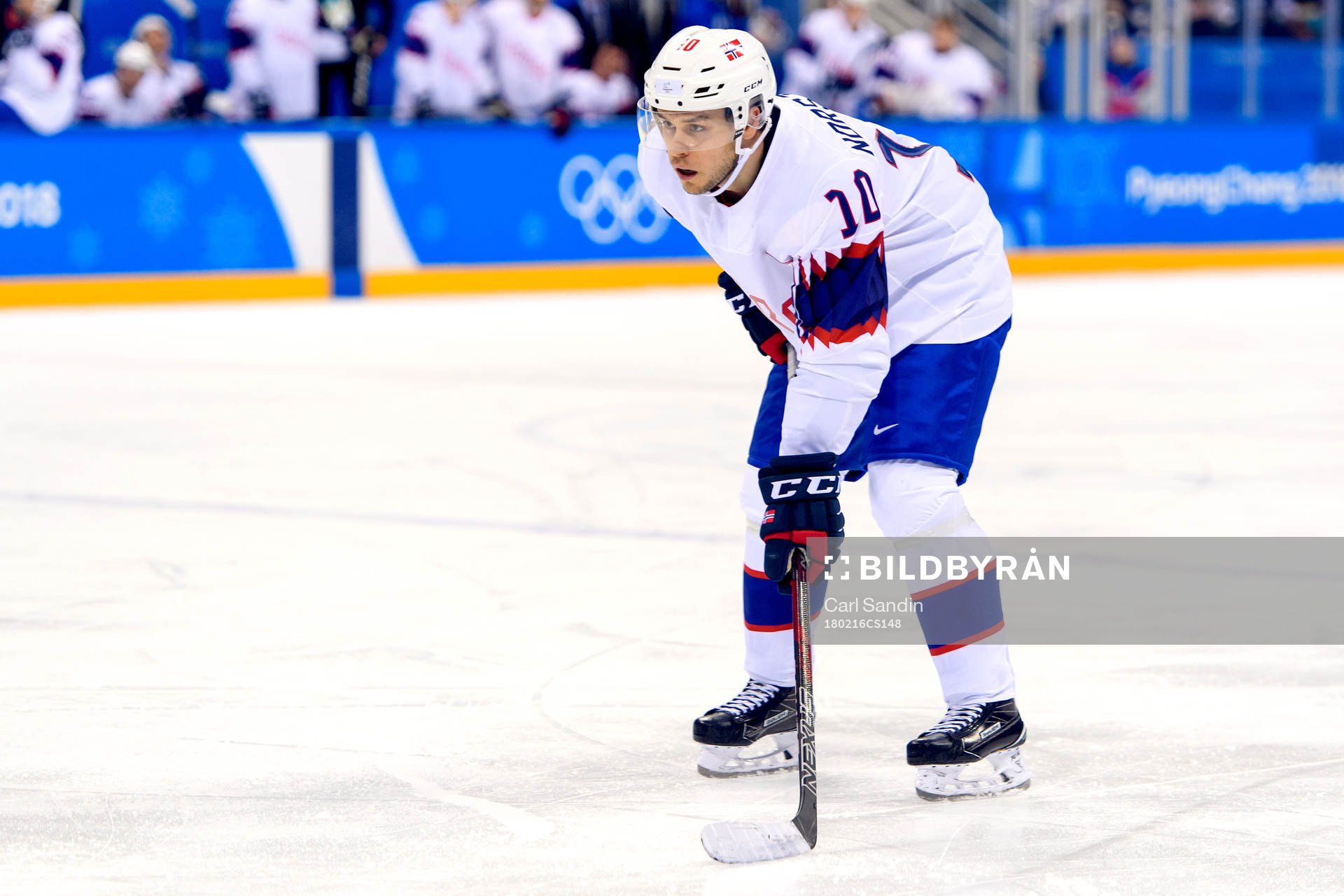 Mattias Nørstebø of Norway in the ice hockey game between