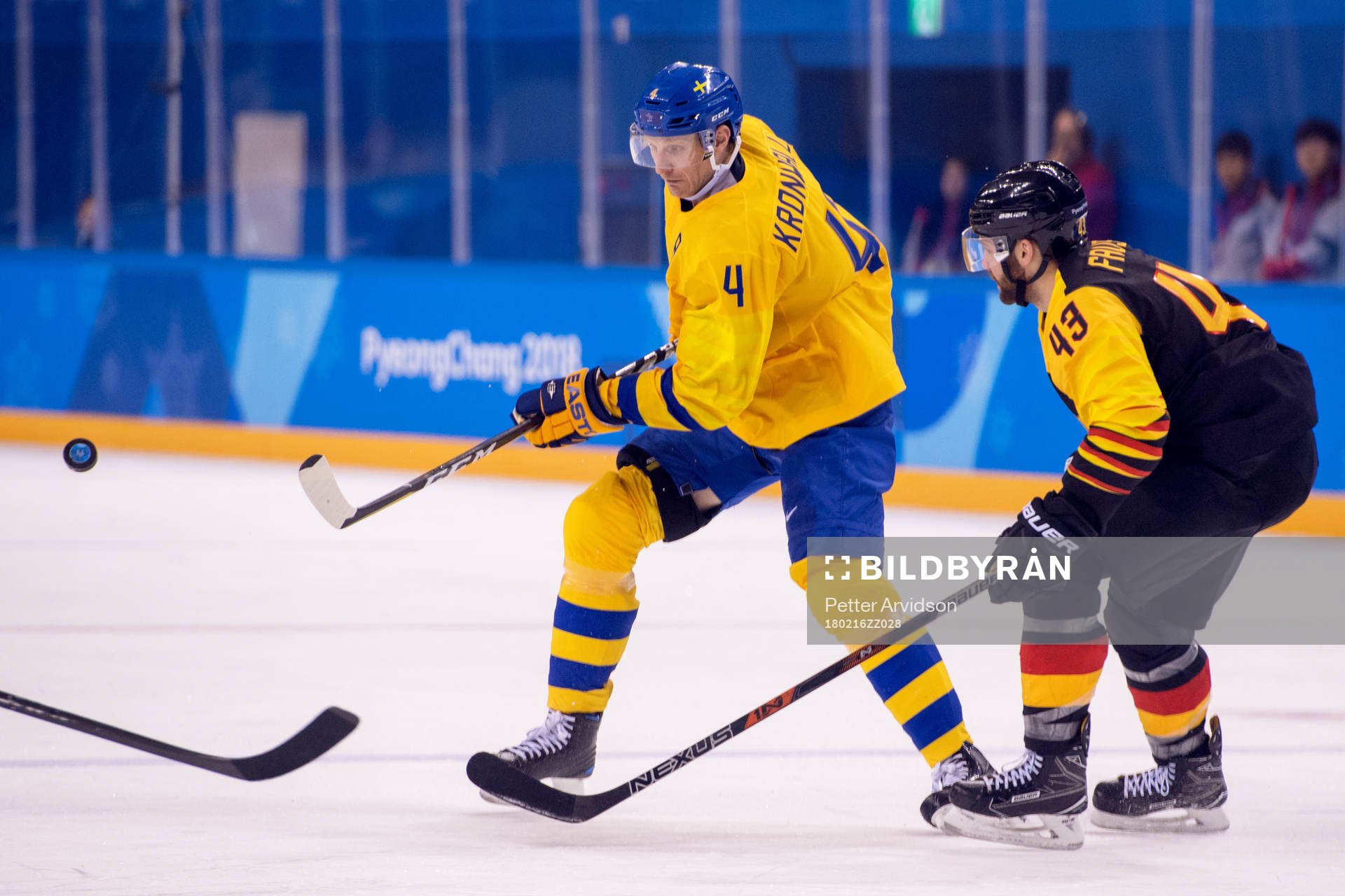 Staffan Kronwall of Sweden and Gerrit Fauser of Germany