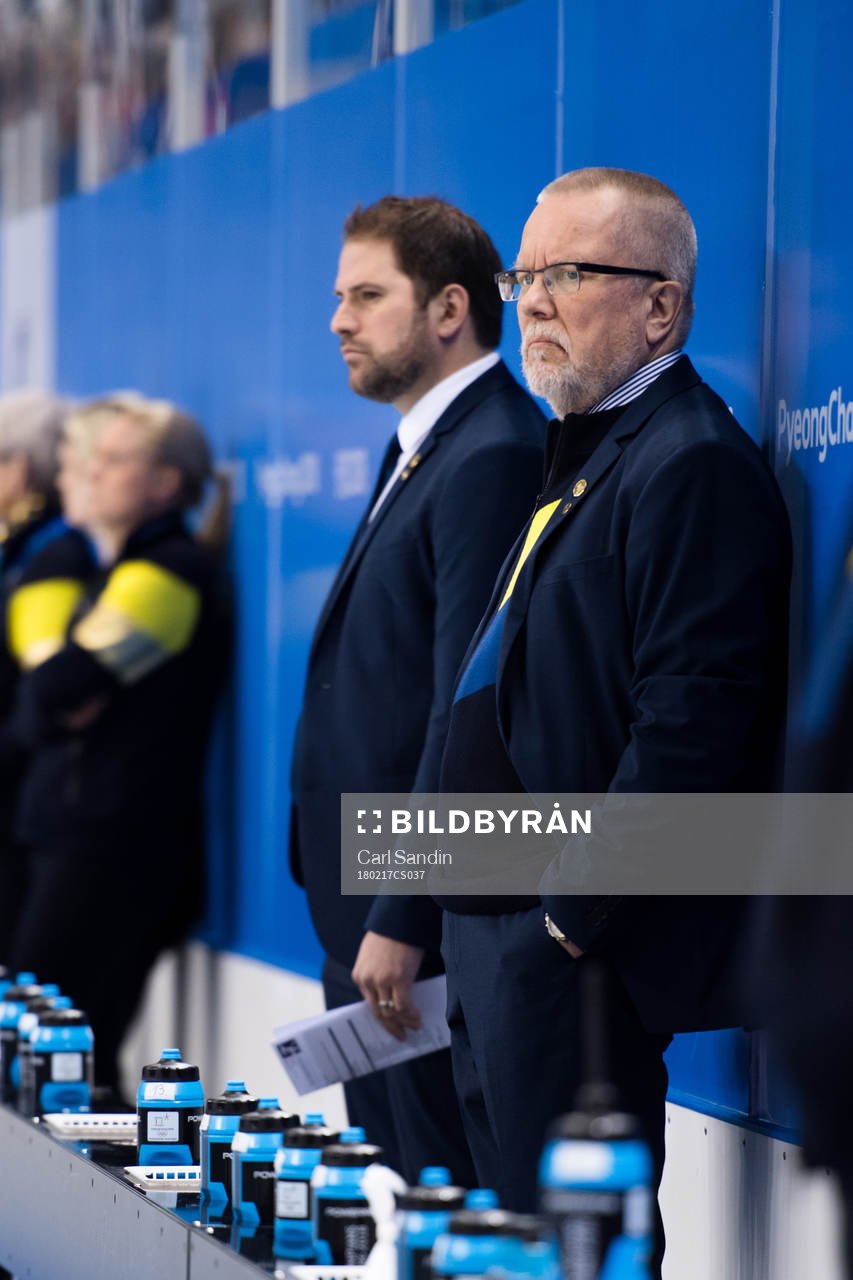 Leif Boork, head coach of Sweden, prior the ice hockey