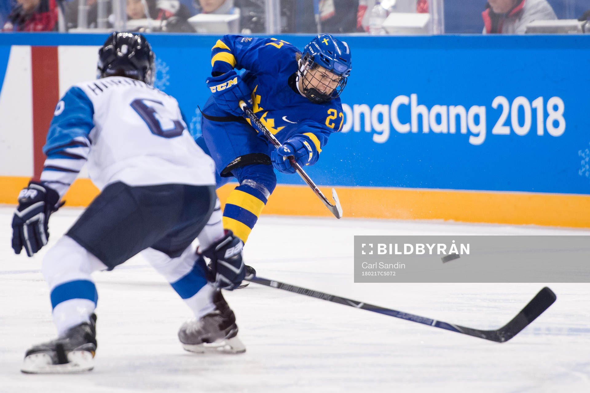 Emma Nordin of Sweden in the ice hockey quarterfinal