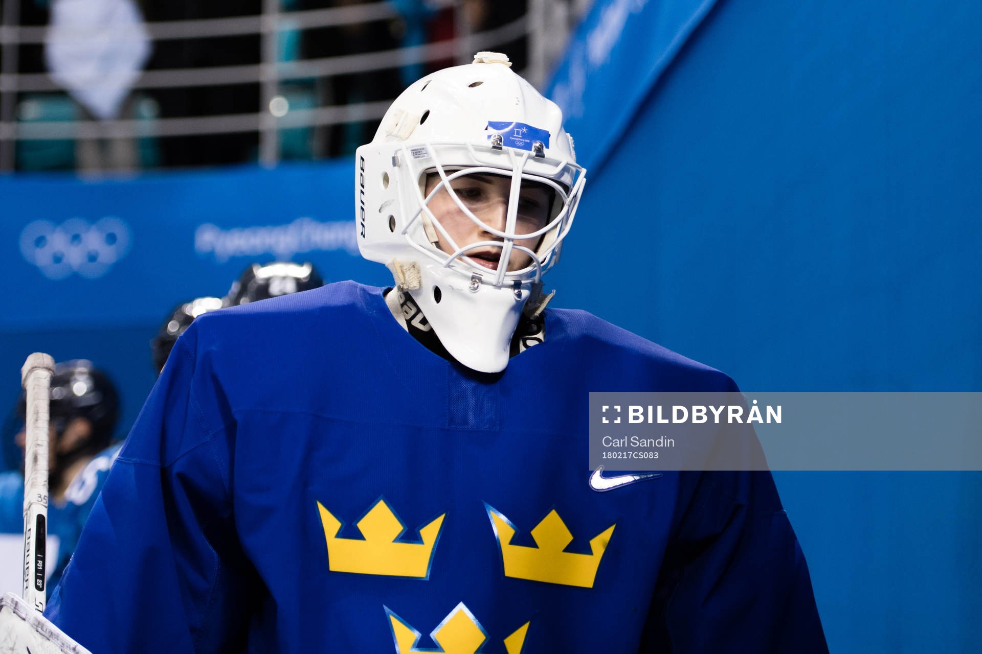 Goaltender Sarah Berglind of Sweden looks dejected
