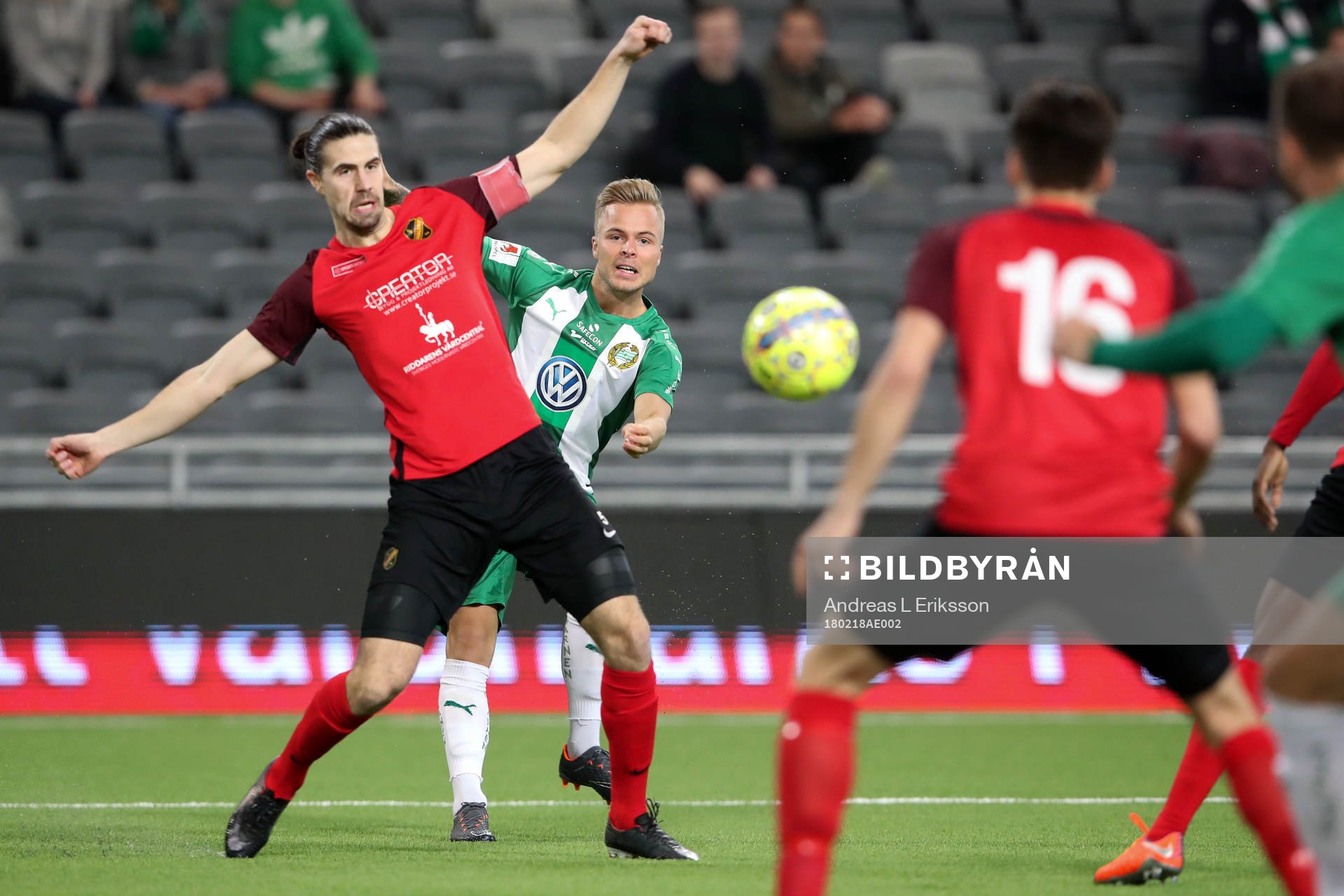 Hammarbys Sander Svendsen shots past Vasalunds Linus