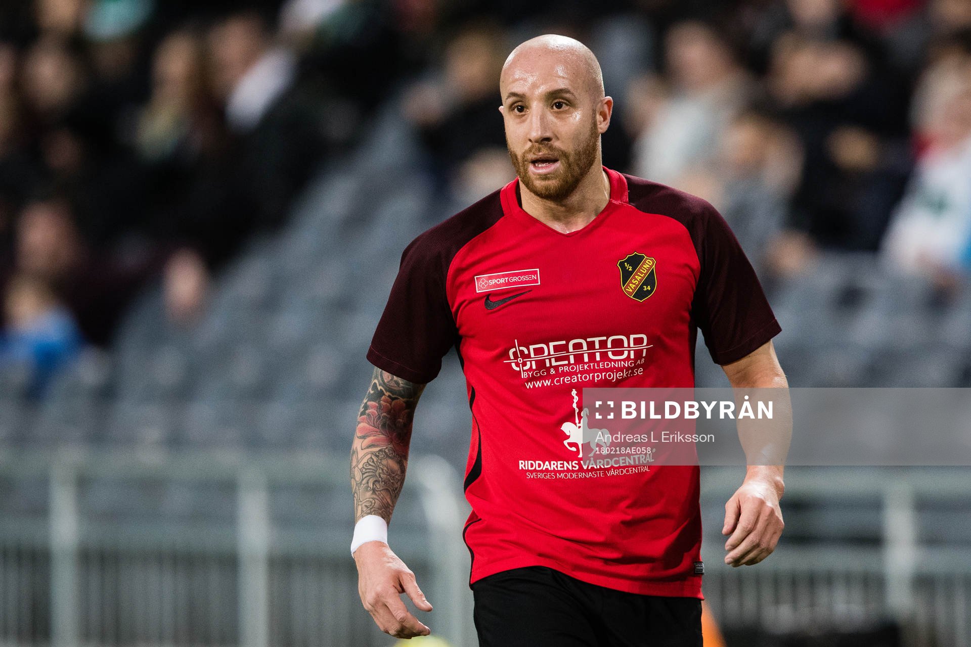 Vasalunds Kenny Pavey under fotbollsmatchen i Svenska cupen mellan Vasalund och Hammarby den 18 februari 2018 i Stockholm. 