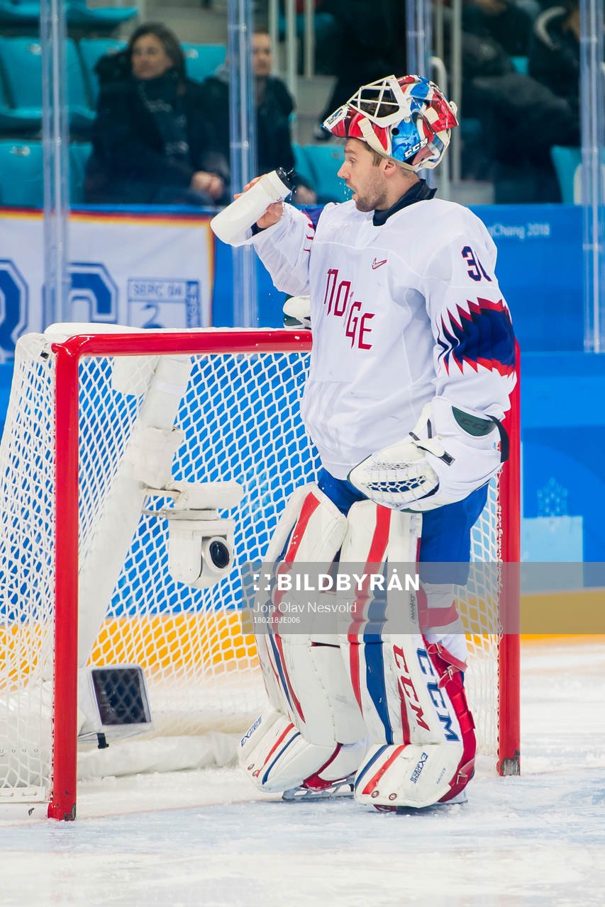 Goaltender Lars Haugen of Norway in the Men's Ice Hockey