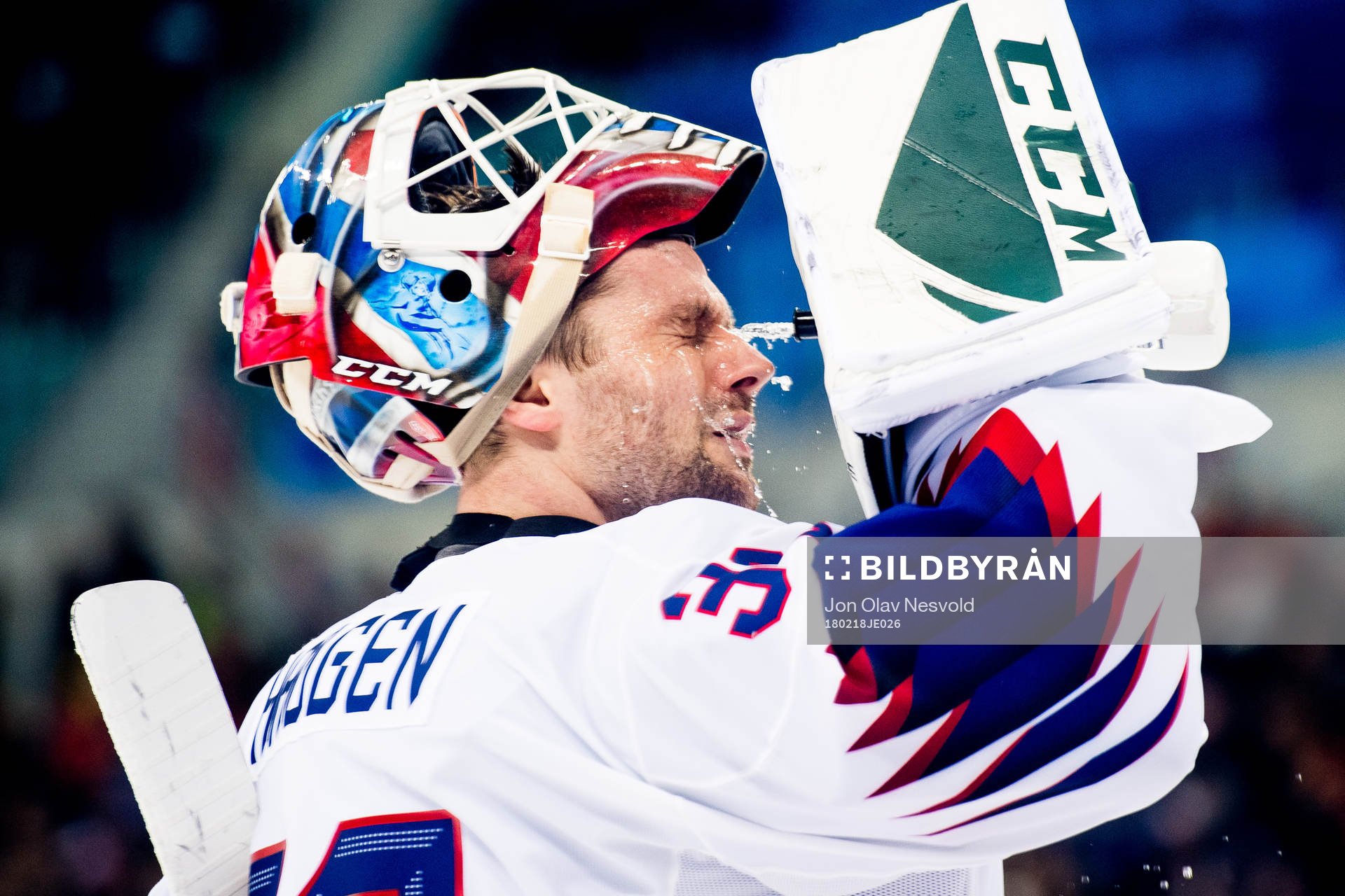 Goaltender Lars Haugen of Norway in the Men's Ice Hockey