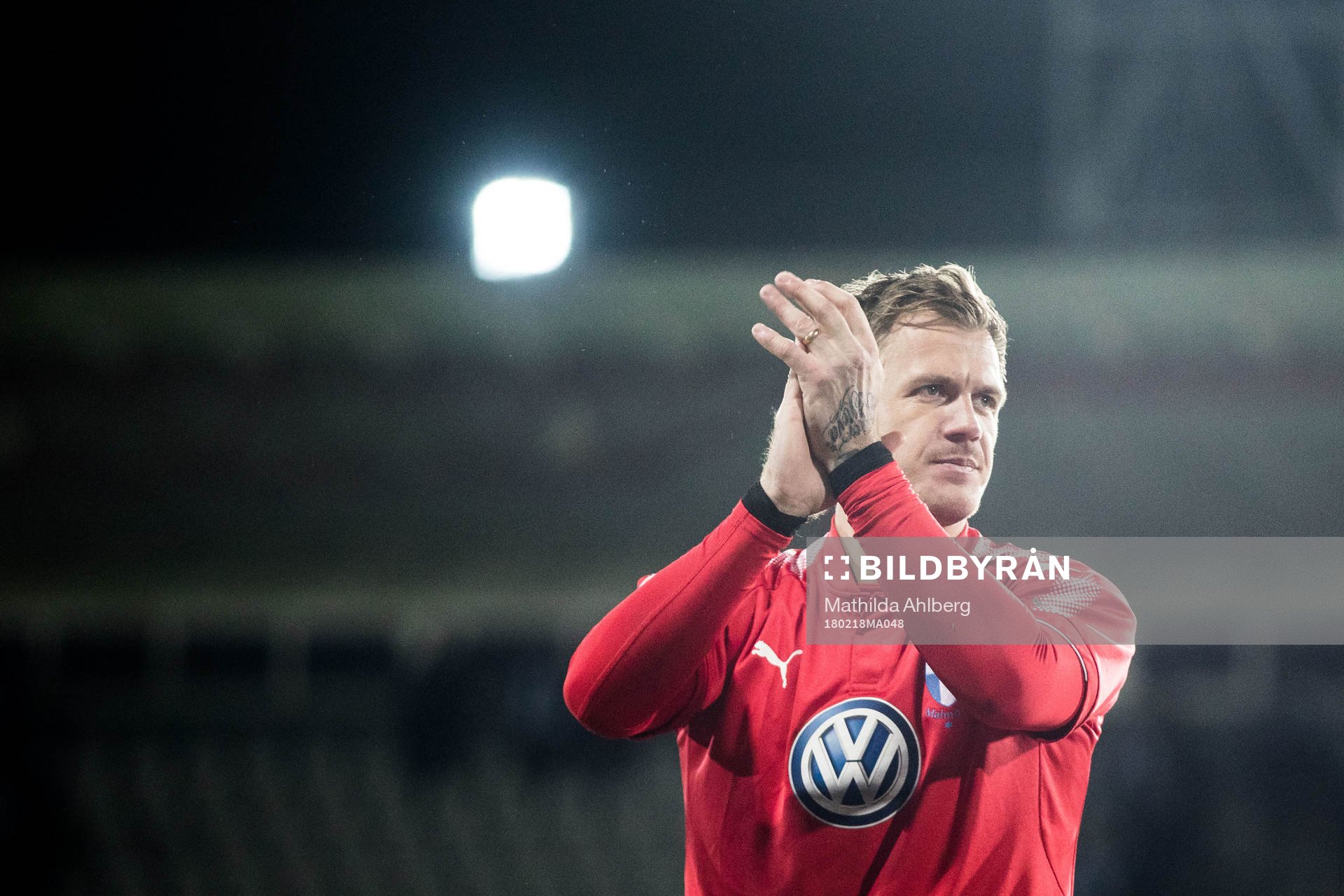 Malmö FFs målvakt Johan Dahlin jublar efter fotbollsmatchen i Svenska cupen mellan Malmö FF och Dalkurd den 18 februari 2018  i Malmö.