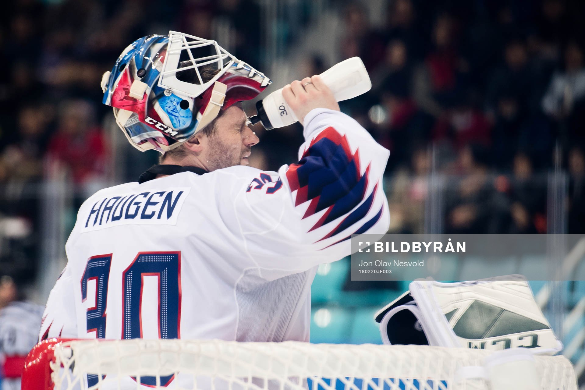 Goaltender Lars Haugen of Norway in the Men's Ice Hockey